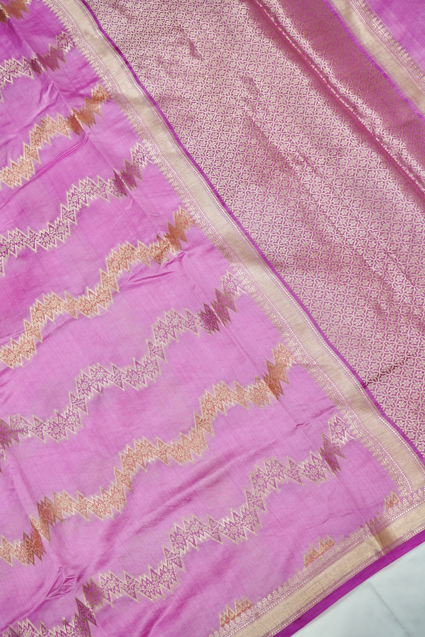 Rangkaat Chinya Silk Banarasi Saree with Aada Jaal Weaving