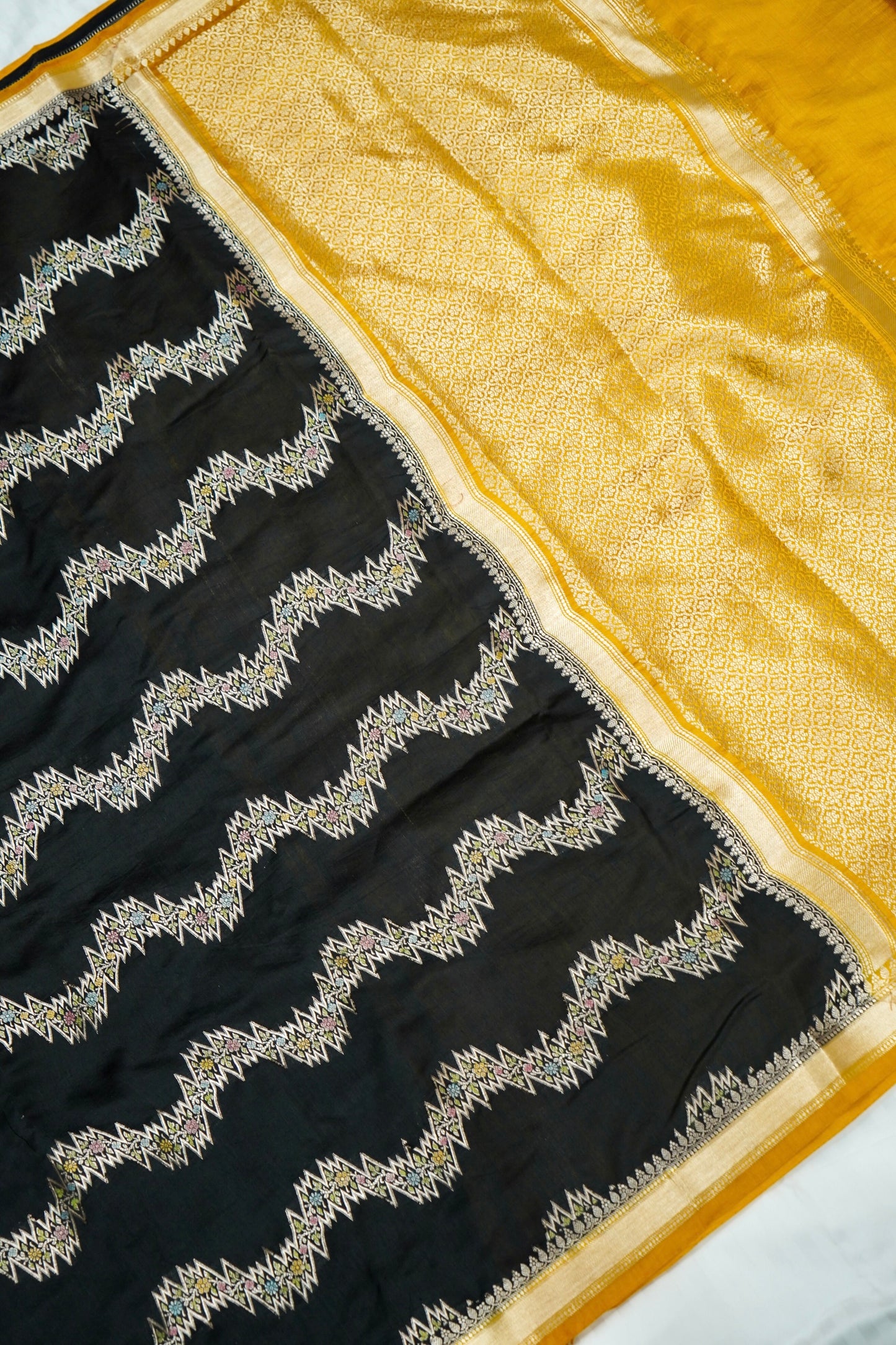 Designer Chinya Silk Banarasi Saree with Aada Jaal Weaving