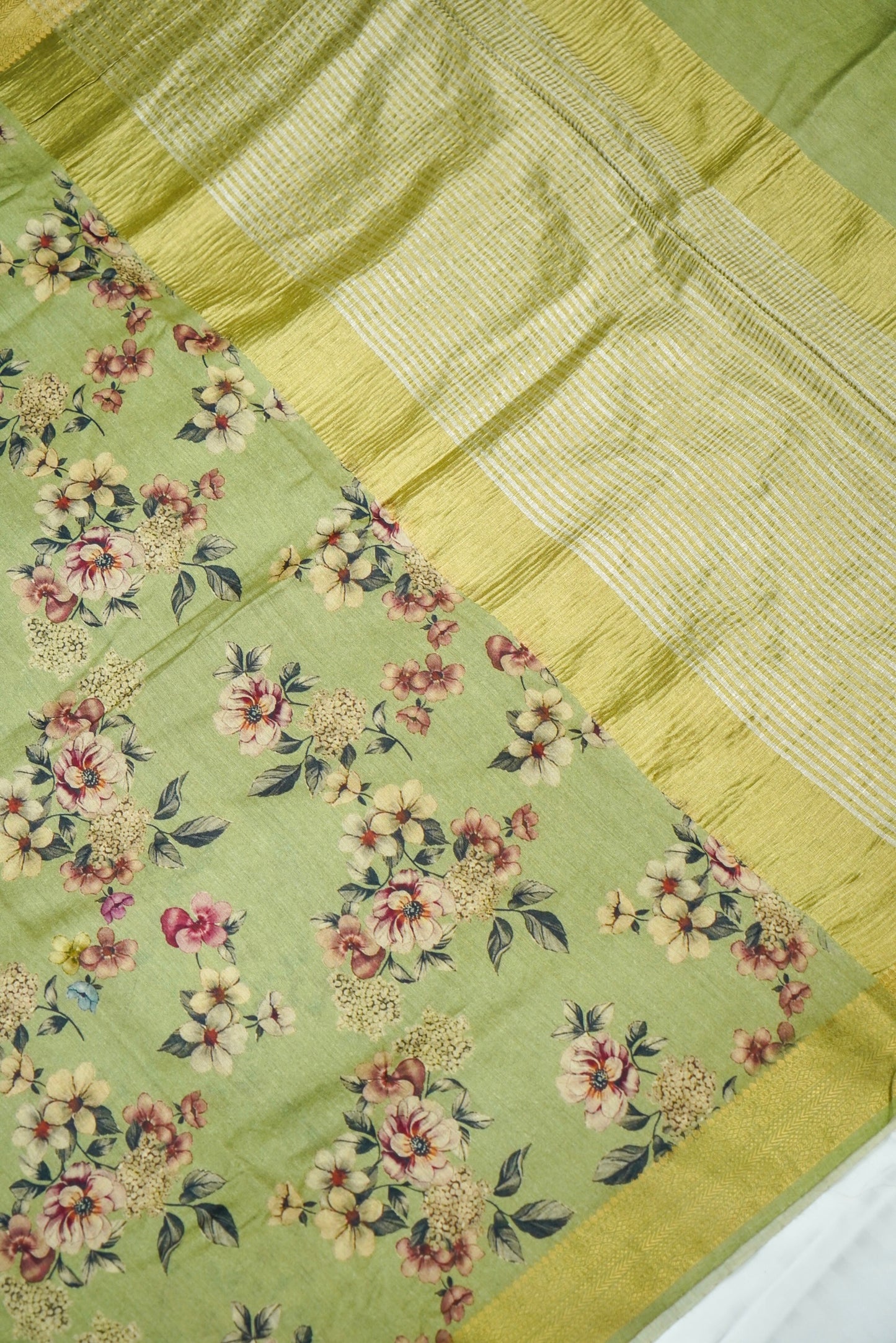 Pure Munga Silk Floral Print Saree with Zari Border