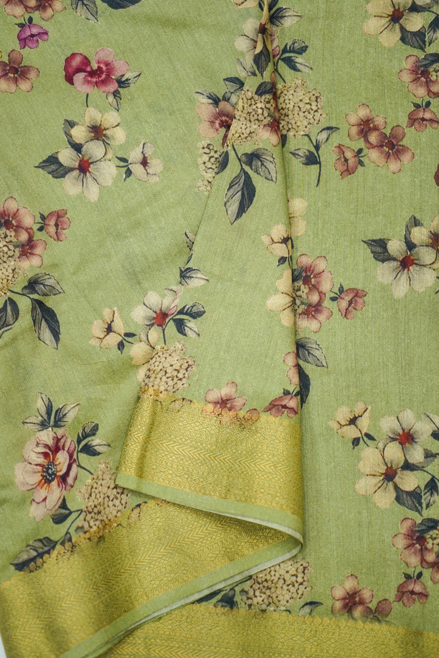 Pure Munga Silk Floral Print Saree with Zari Border