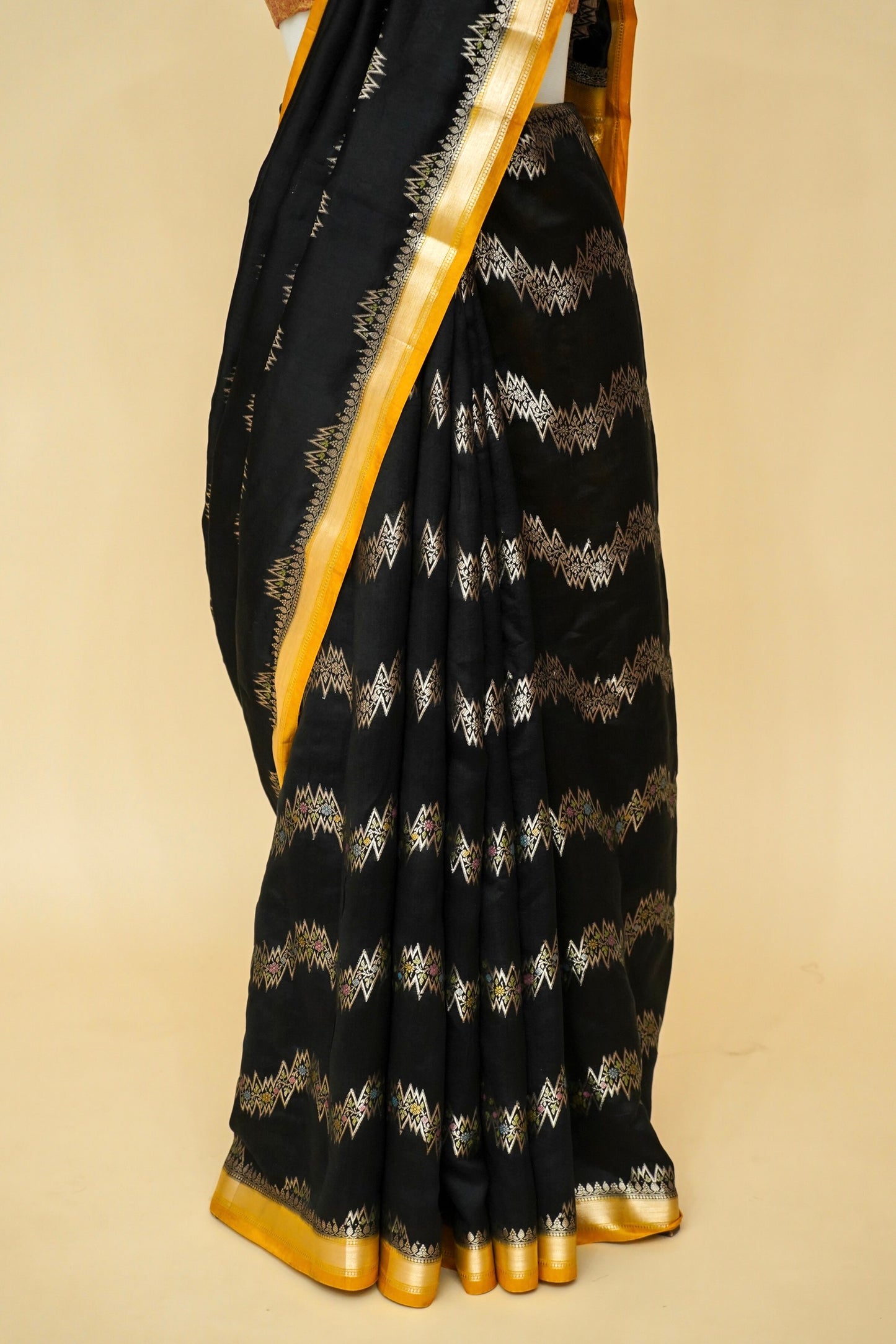 Designer Chinya Silk Banarasi Saree with Aada Jaal Weaving