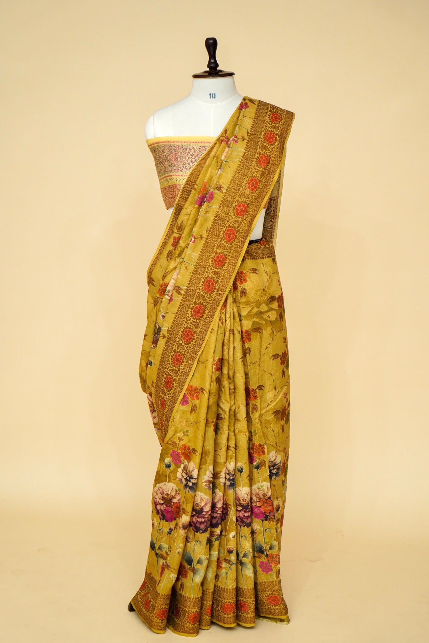 Pure Munga Silk Saree with Floral Print and Zari Border By Kalakari