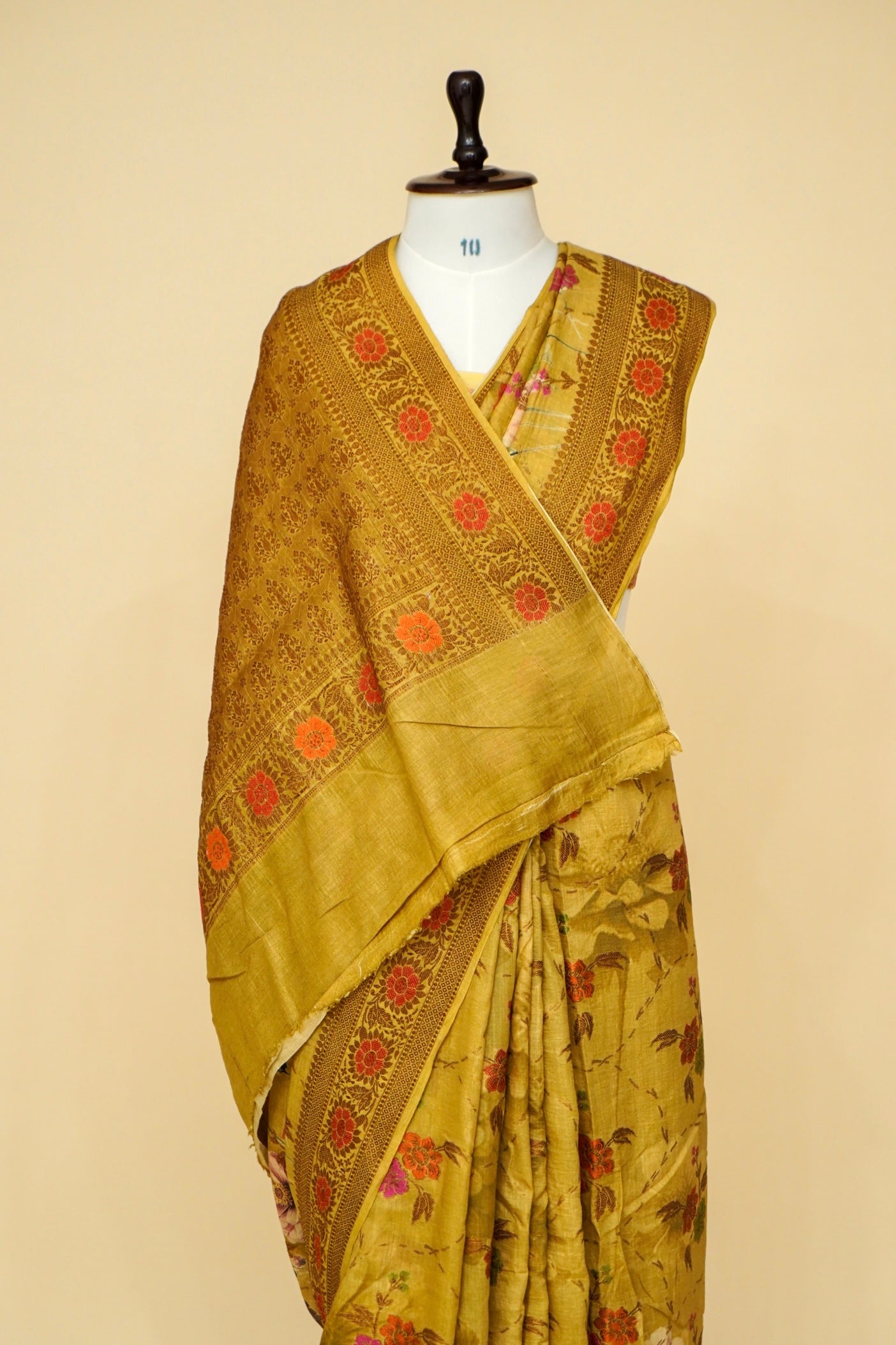Pure Munga Silk Saree with Floral Print and Zari Border