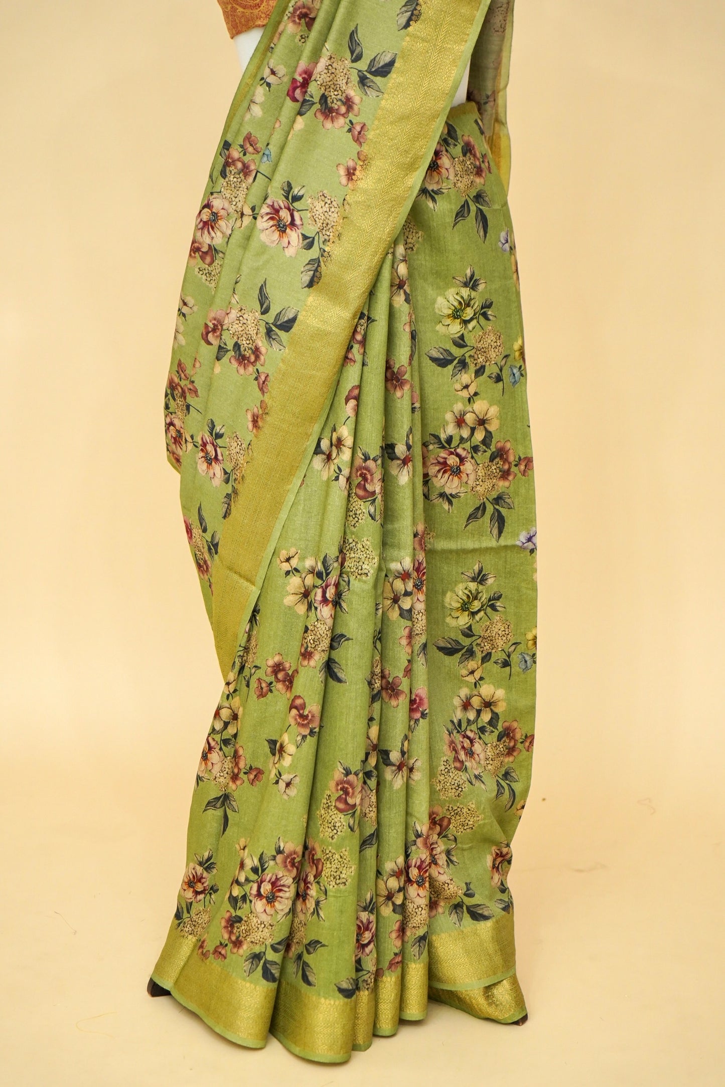 Pure Munga Silk Floral Print Saree with Zari Border