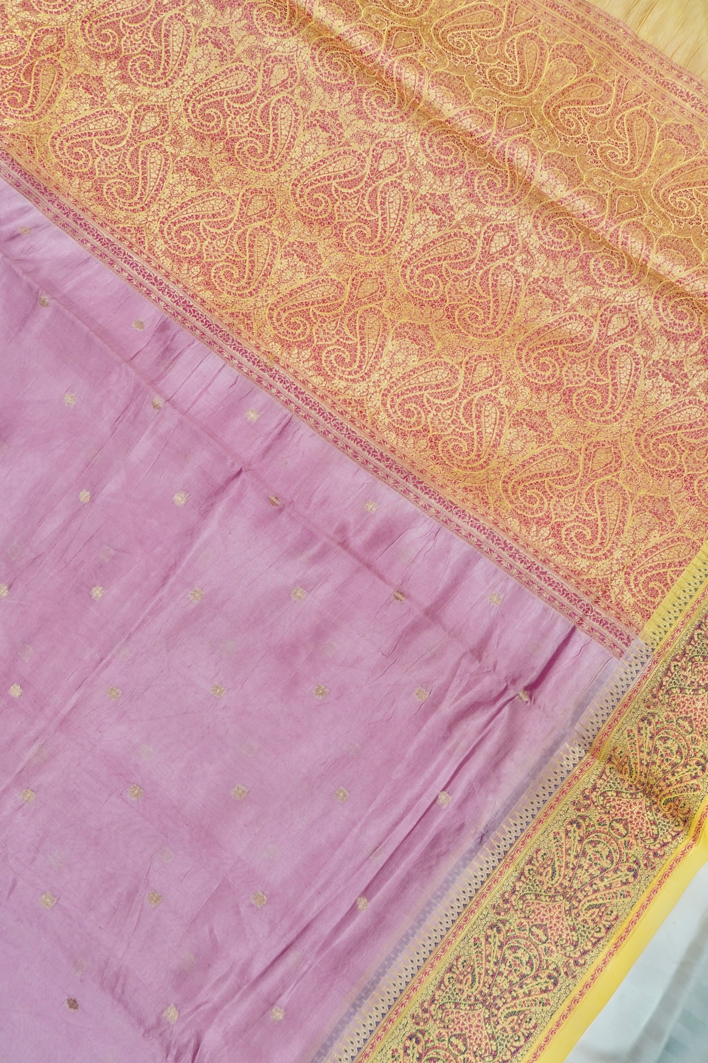 Lightweight Pure Mango Katan Silk Saree in Light Pink with Jamawar Pallu and Border
