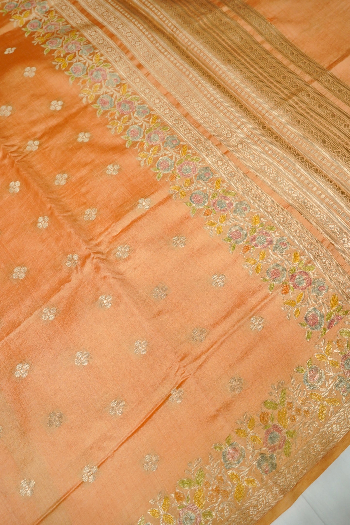 Ultra-Soft Pure Chinya Silk Banarasi Saree with Minakari