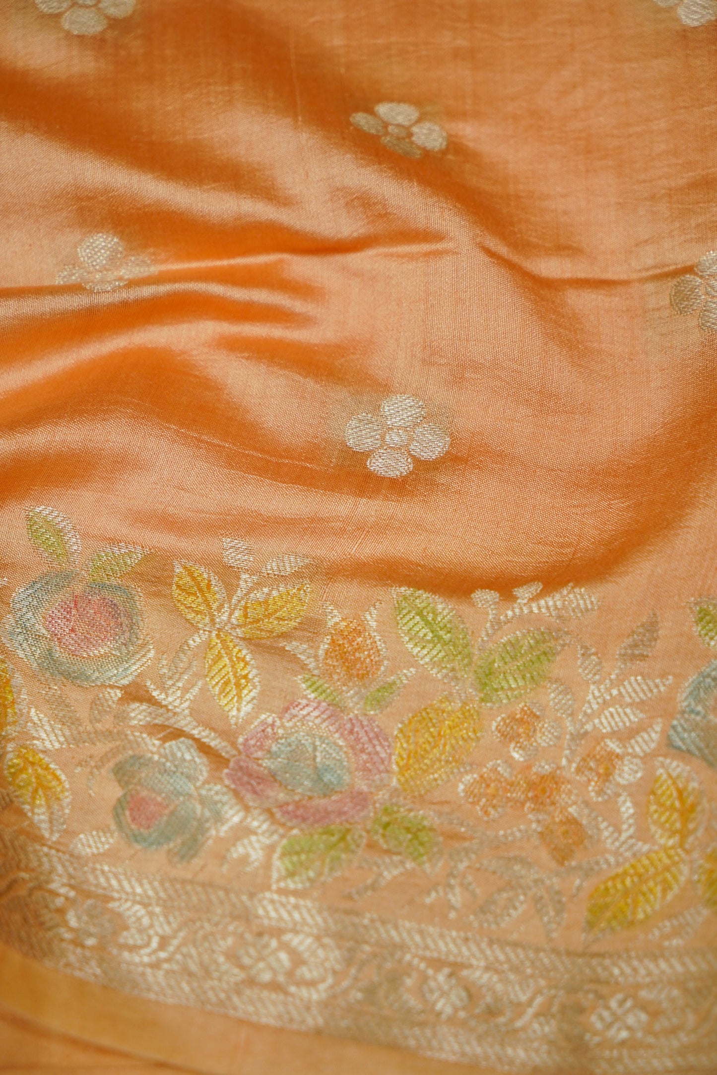 Ultra-Soft Pure Chinya Silk Banarasi Saree with Minakari