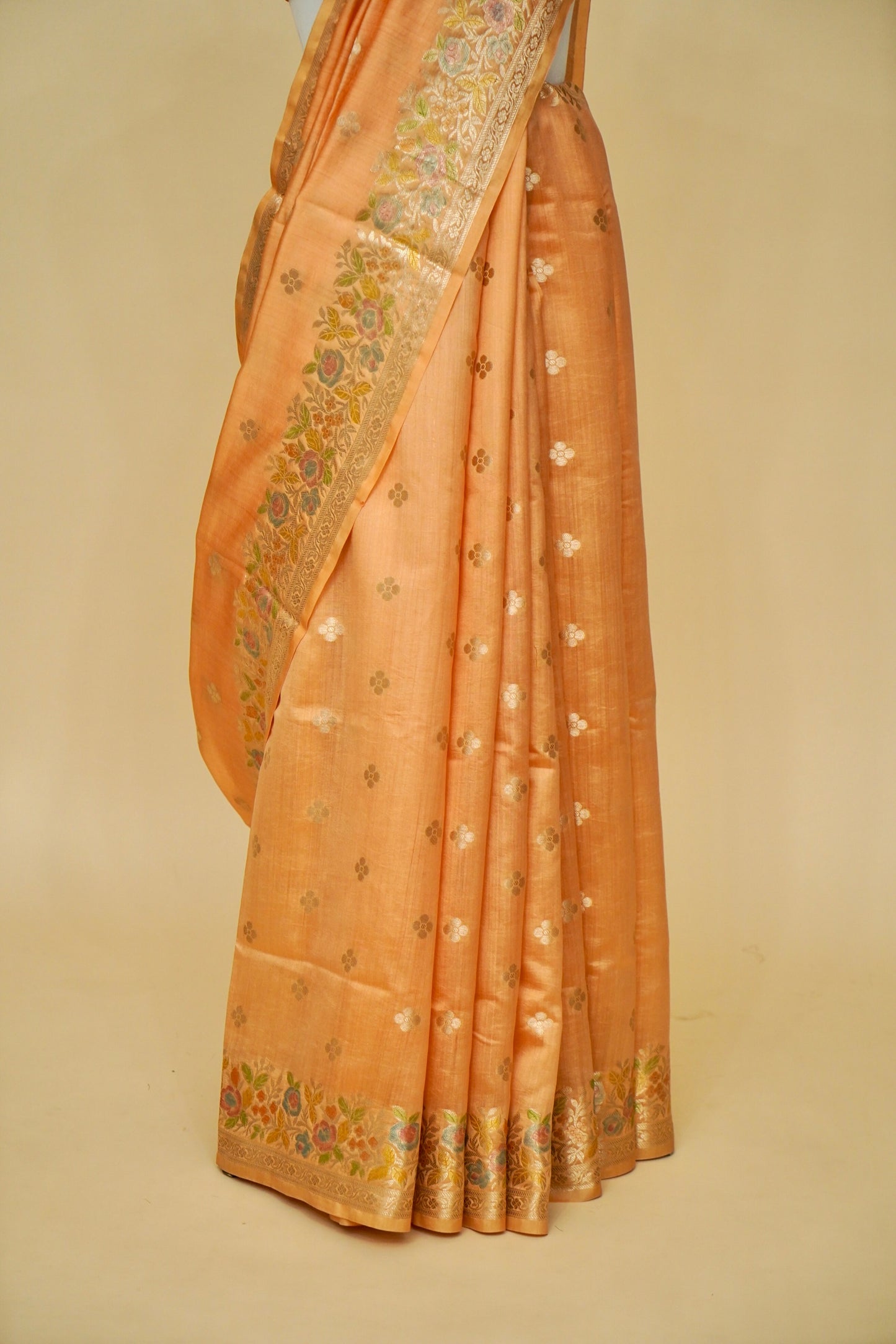 Ultra-Soft Pure Chinya Silk Banarasi Saree with Minakari