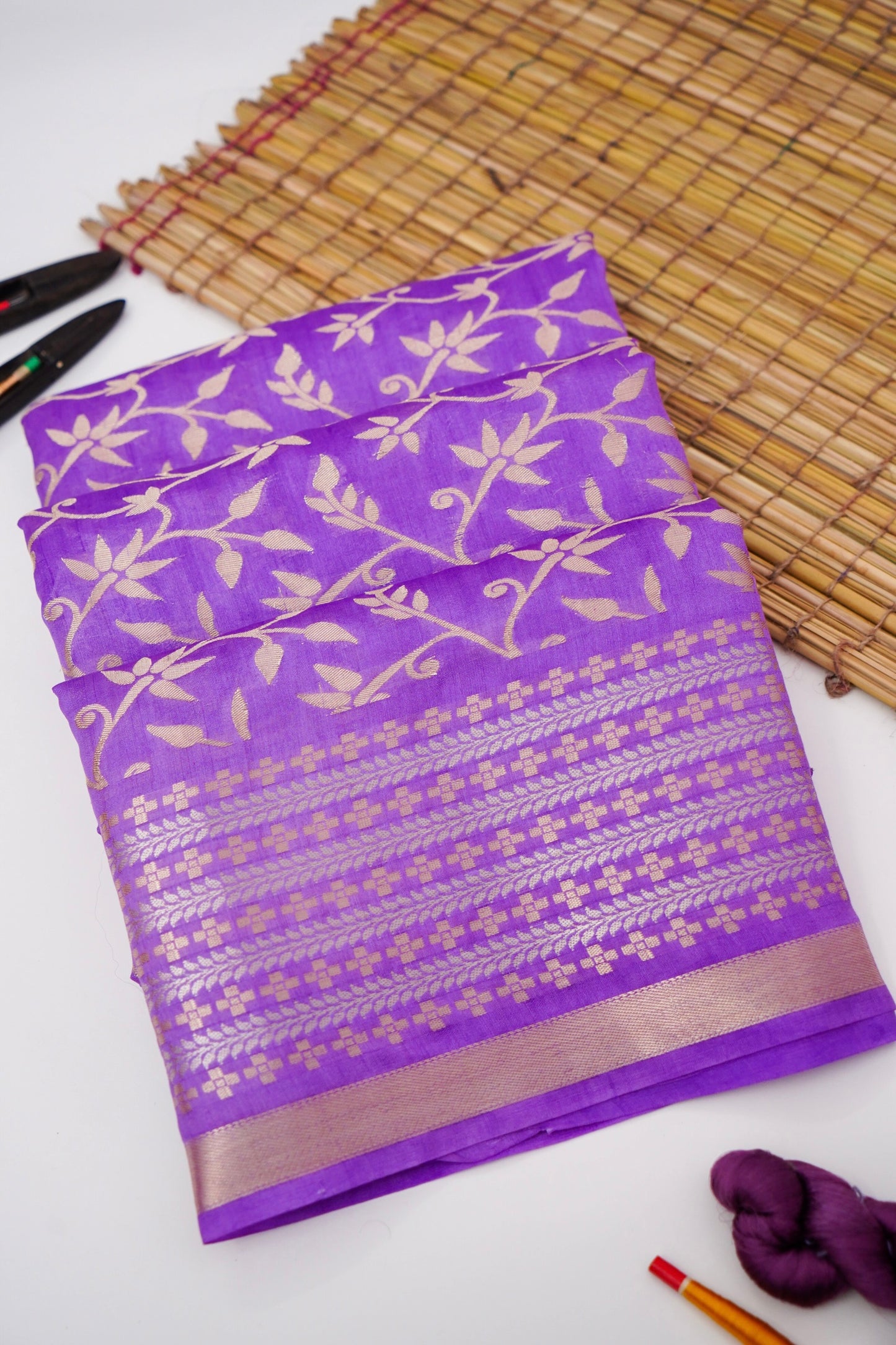 Pure Purple Chinya Katan Silk Jaal Weaving Saree By Kalakari