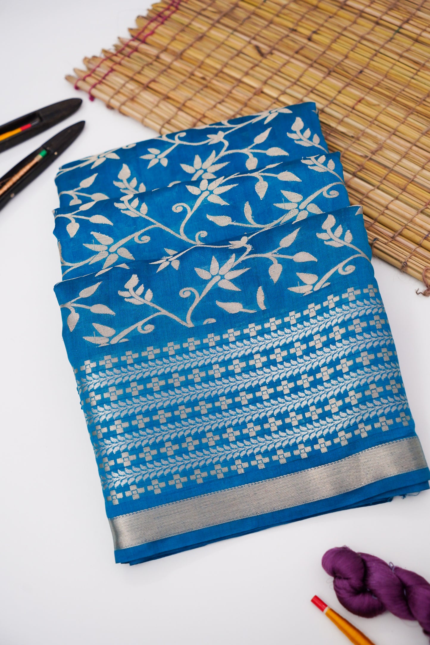 Pure Chinya Katan Silk Saree with Jaal Weaving By Kalakari
