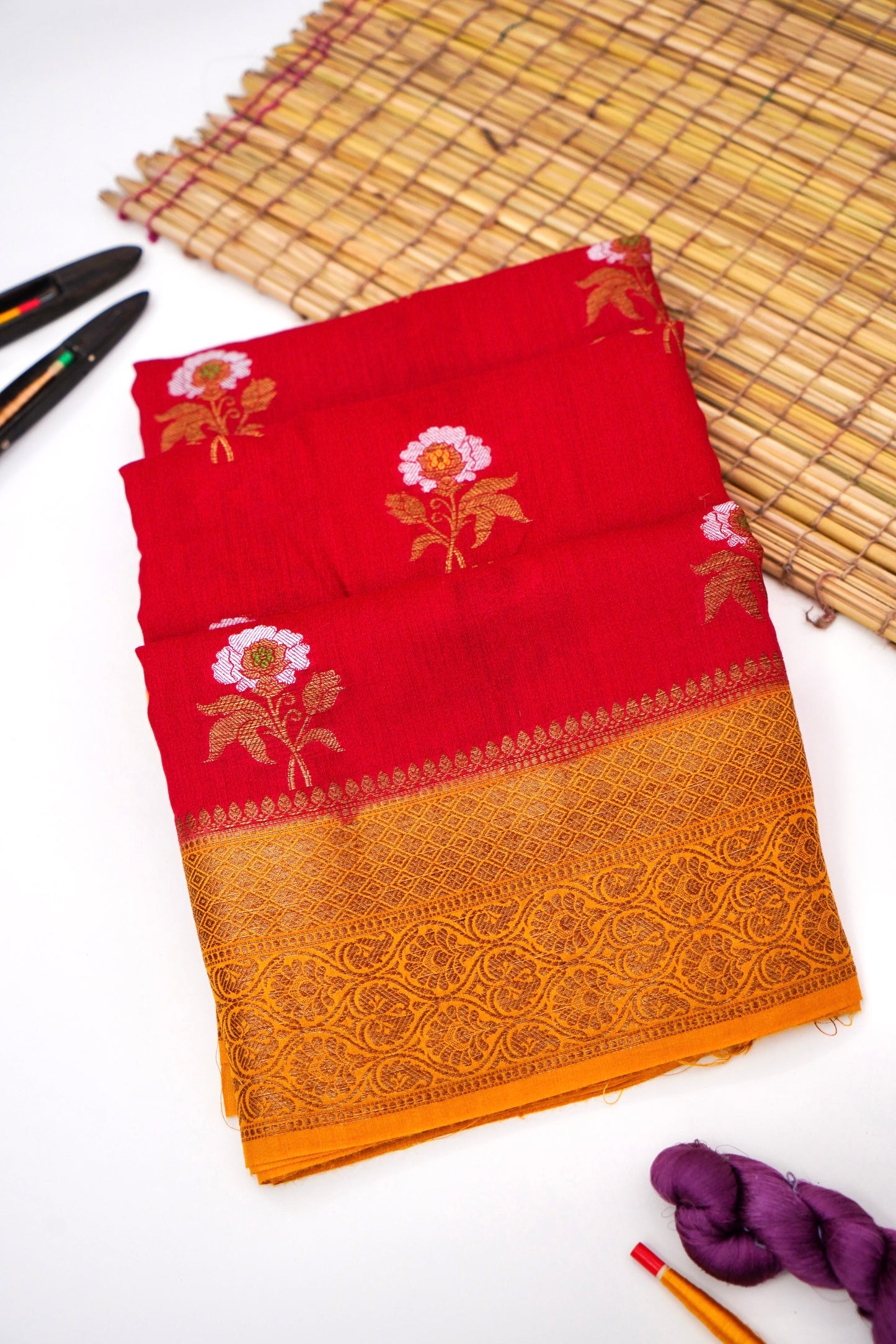 Pure Banarasi Munga Silk Saree with Rupa Sona Kadhiyaal Border By Kalakari
