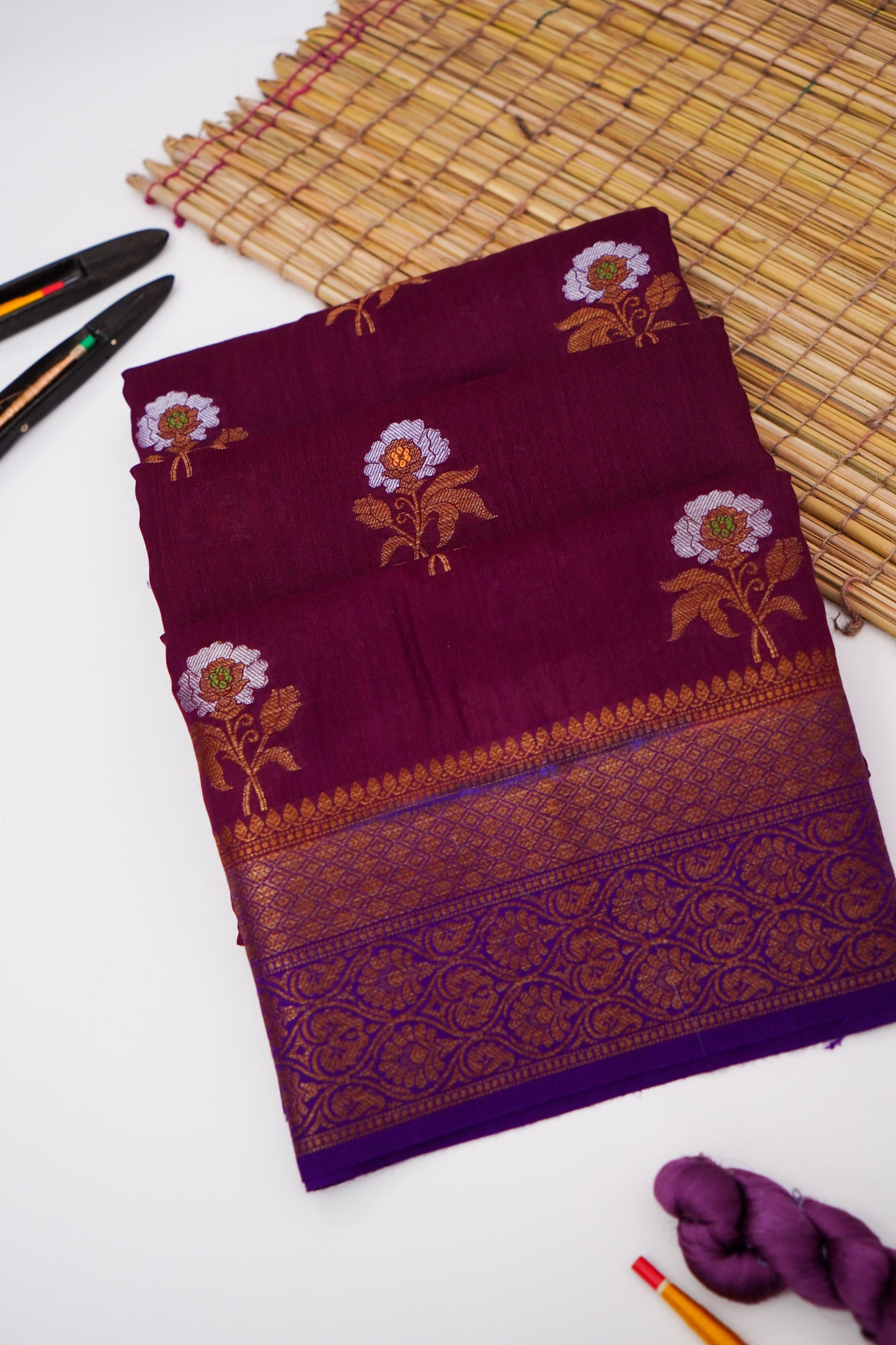 Pure Banarasi Munga Silk Saree with Rupa Sona Kadhiyaal Border By Kalakari