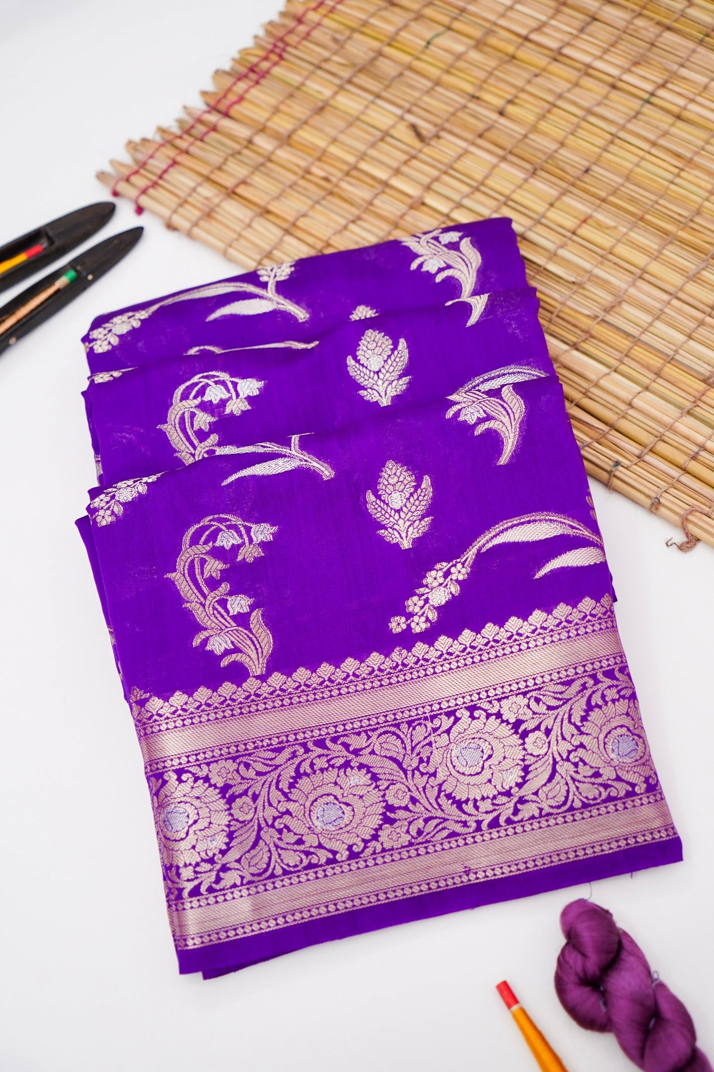 Pure Purple Chinya Katan Silk Jaal Weaving Saree By Kalakari