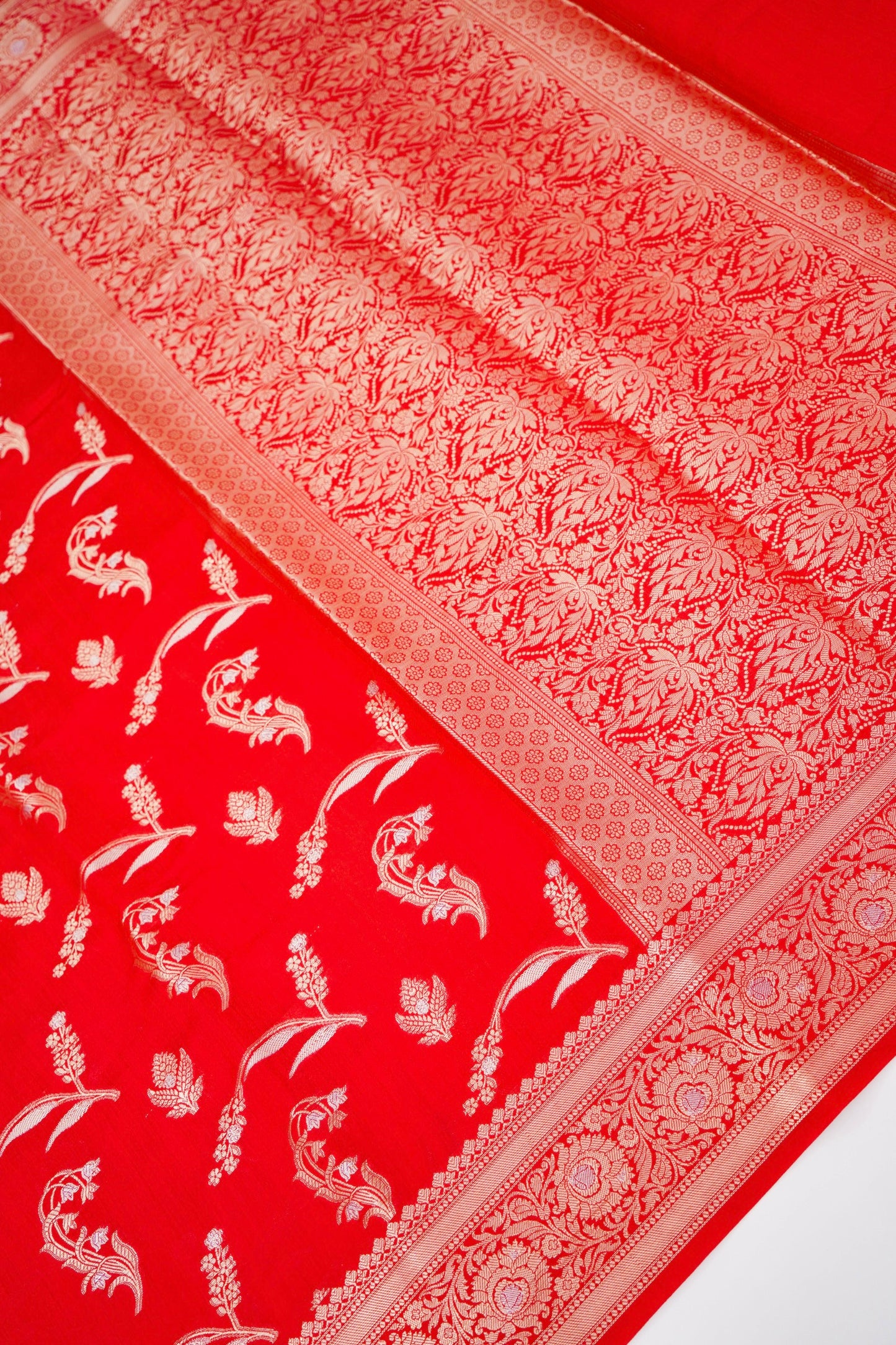 Pure Red Chinya Katan Silk Saree with Jaal Weaving