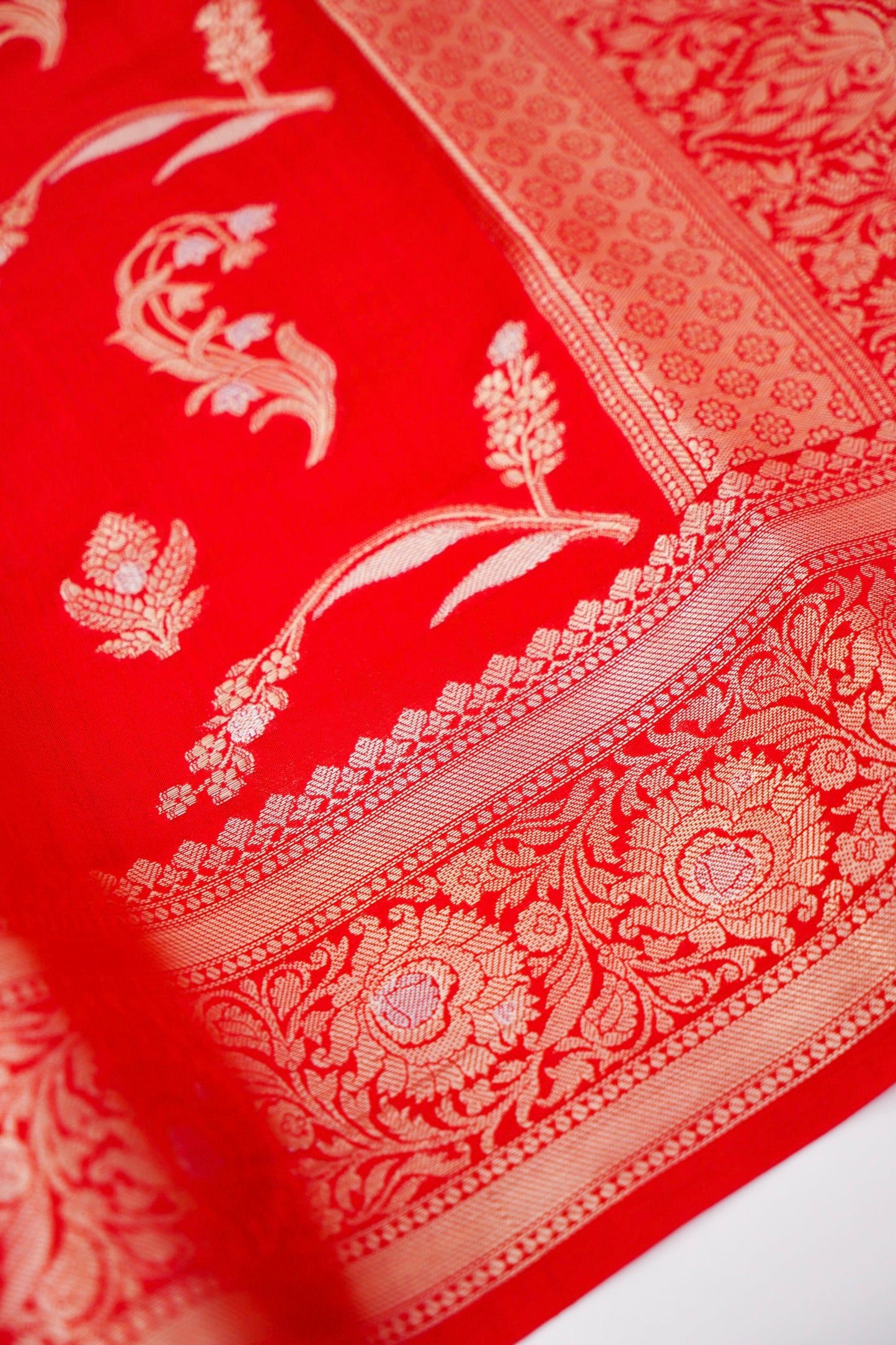 Pure Red Chinya Katan Silk Saree with Jaal Weaving