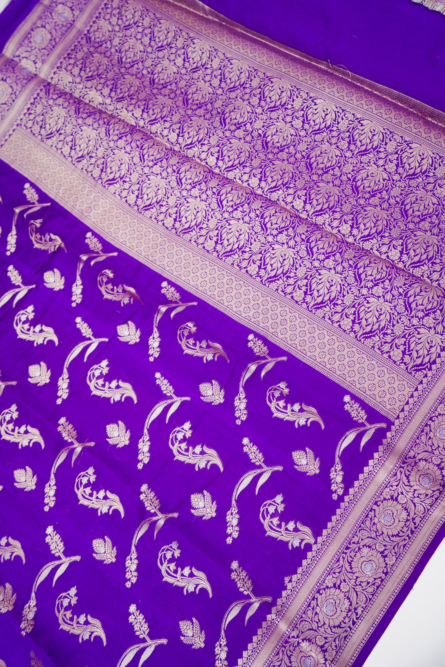Pure Purple Chinya Katan Silk Jaal Weaving Saree