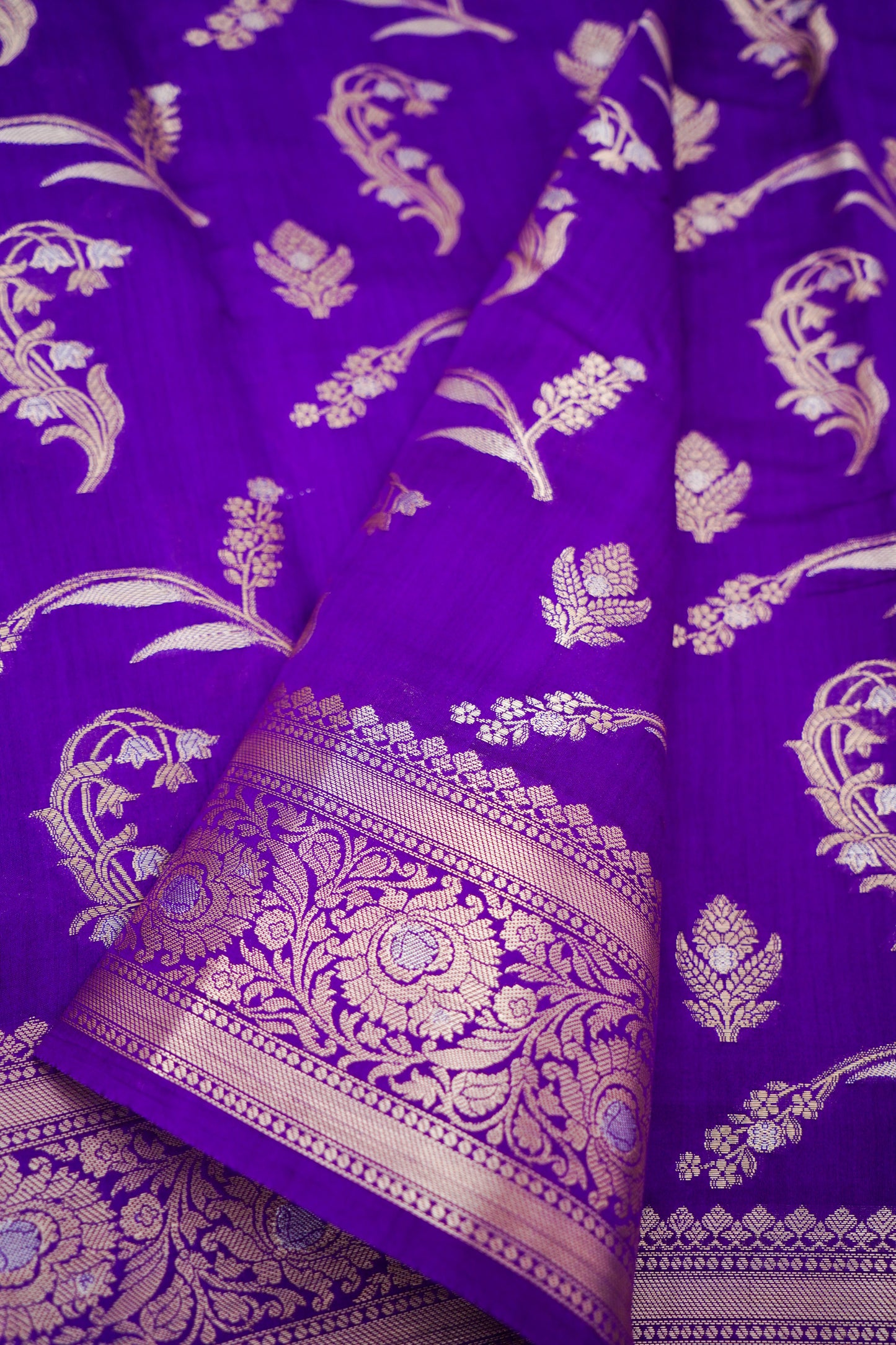 Pure Purple Chinya Katan Silk Jaal Weaving Saree