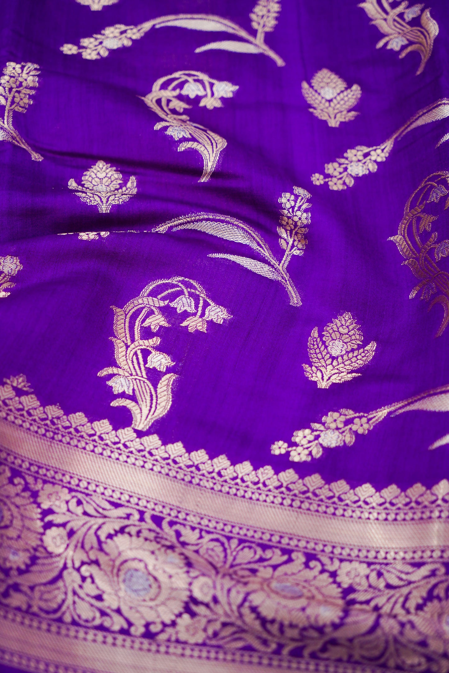Pure Purple Chinya Katan Silk Jaal Weaving Saree