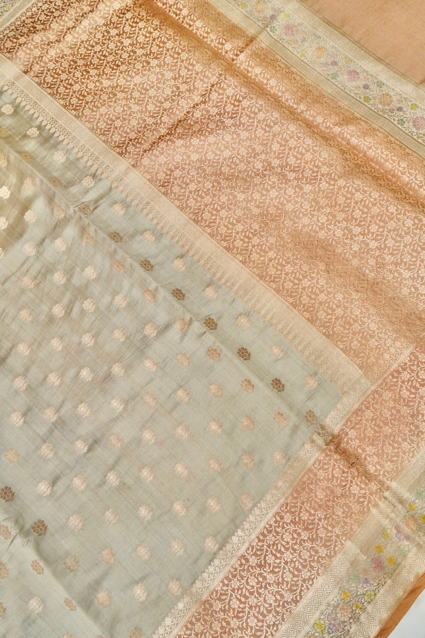 Ultra-Soft Pure Chinya Silk Banarasi Saree with Minakari