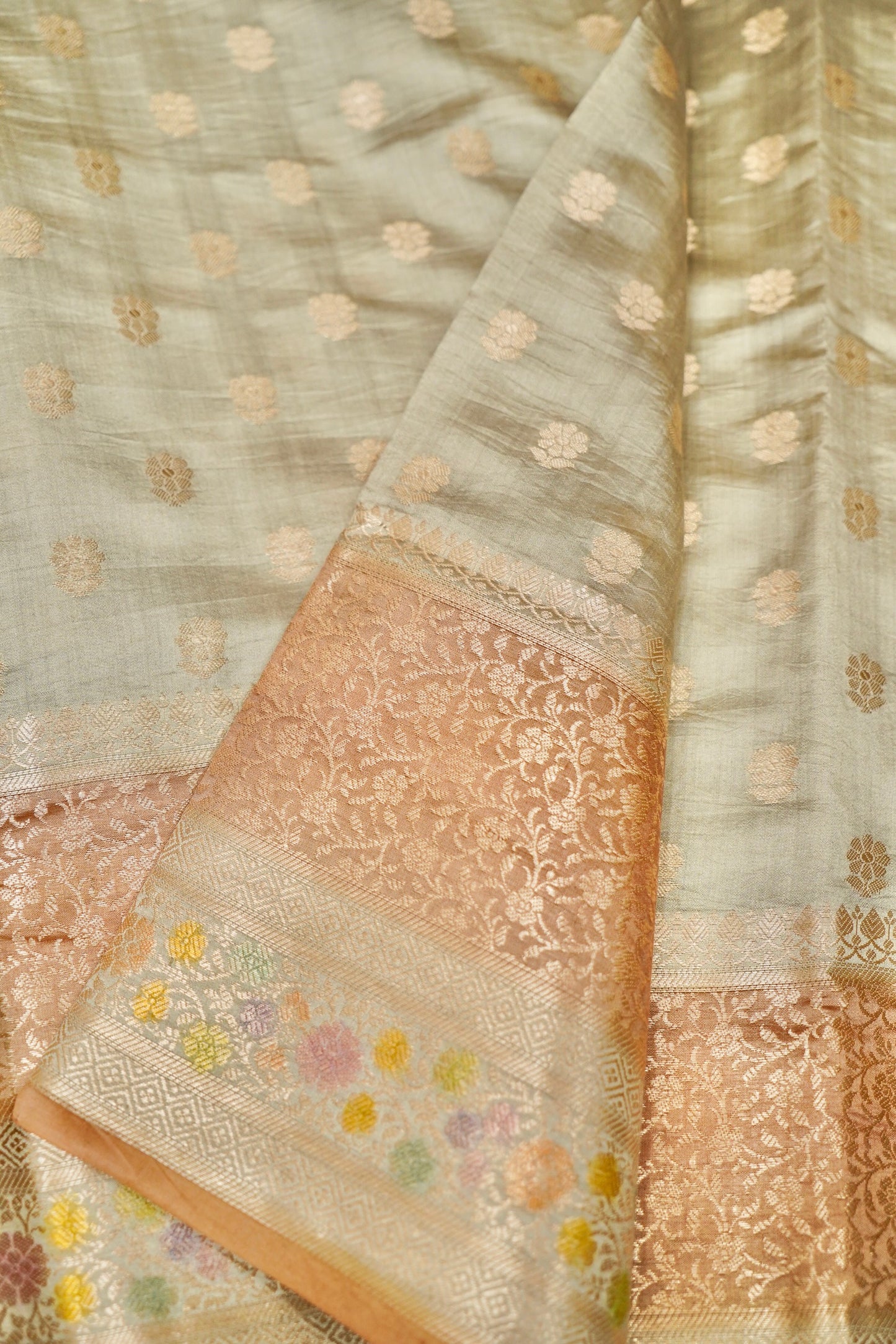 Ultra-Soft Pure Chinya Silk Banarasi Saree with Minakari