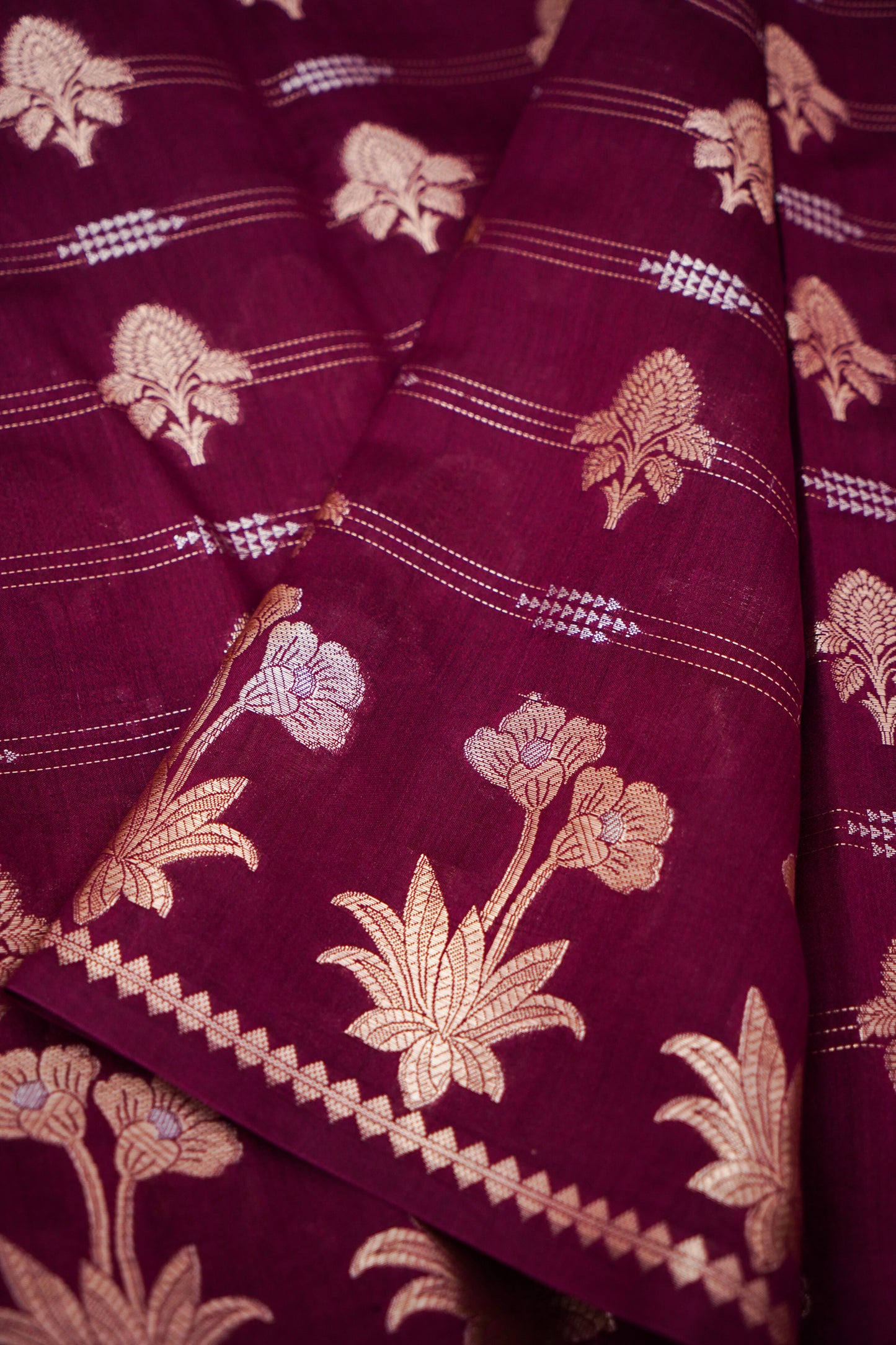 Pure Maroon Chinya Katan Silk Saree with Jaal Weaving