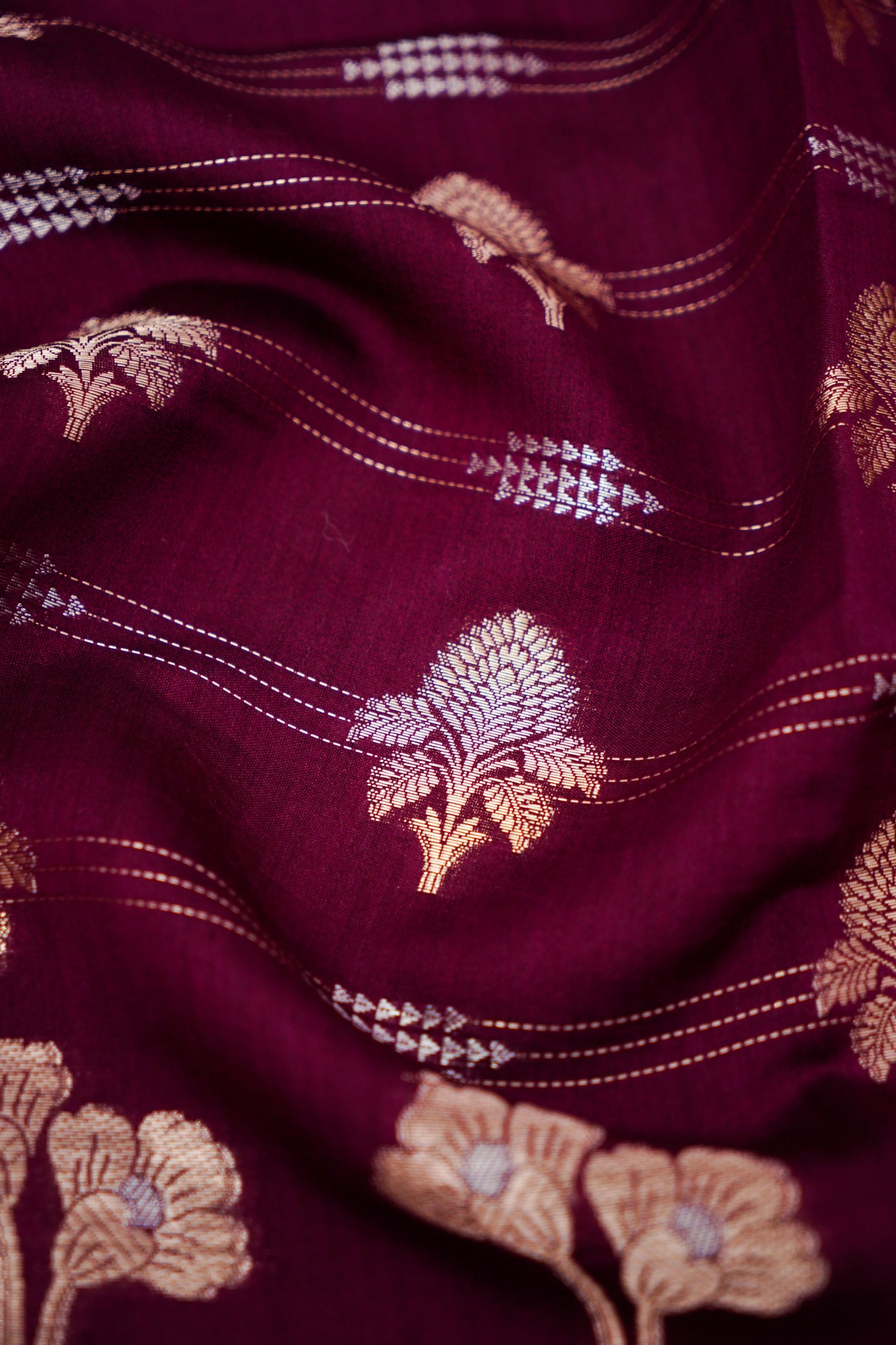 Pure Maroon Chinya Katan Silk Saree with Jaal Weaving