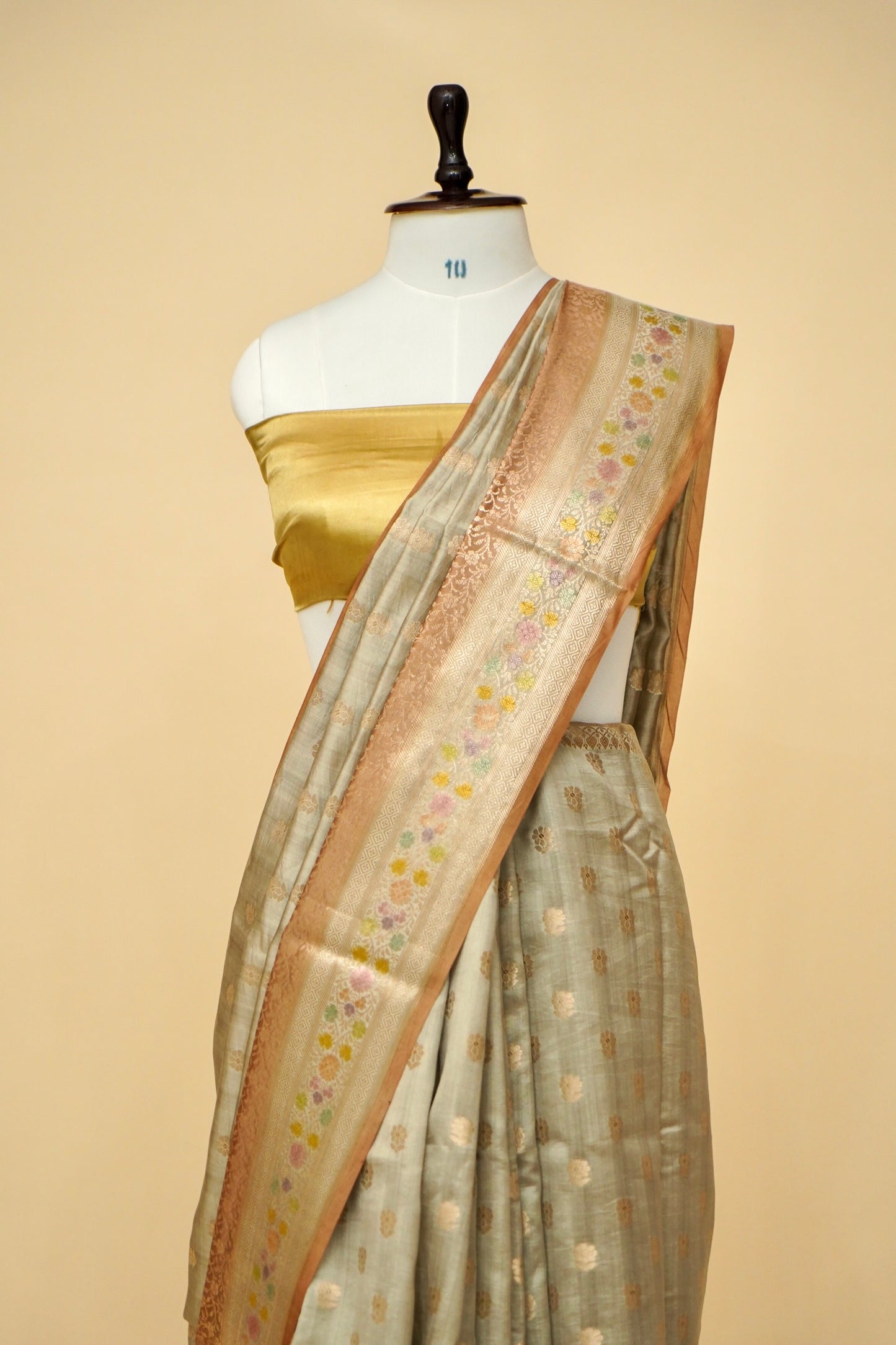 Ultra-Soft Pure Chinya Silk Banarasi Saree with Minakari
