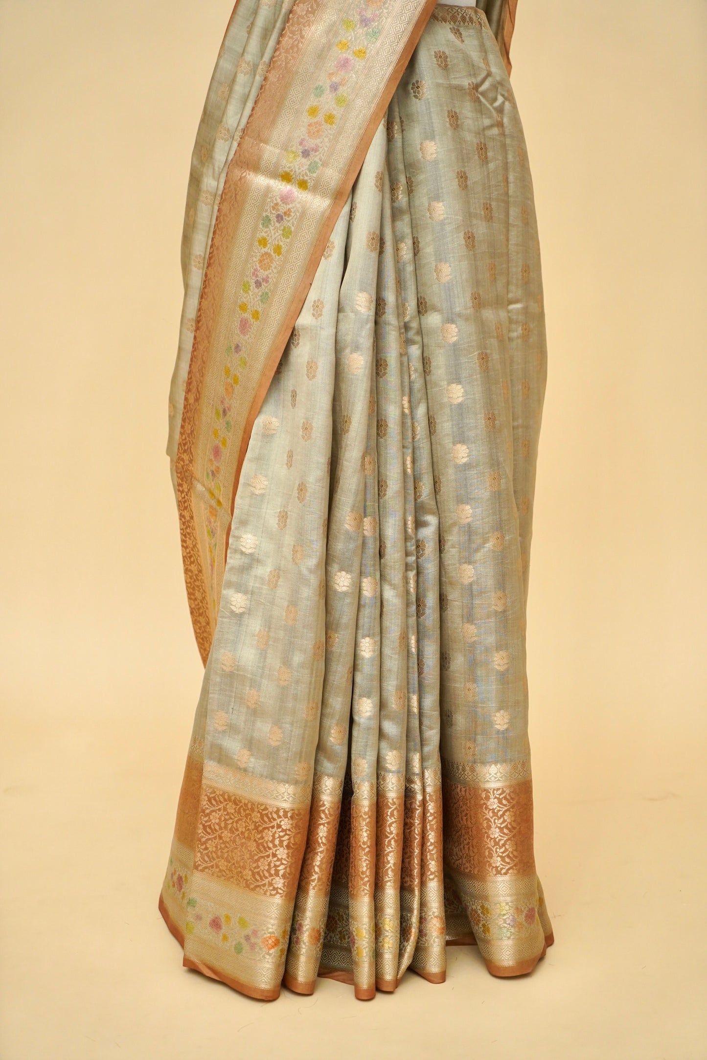 Ultra-Soft Pure Chinya Silk Banarasi Saree with Minakari