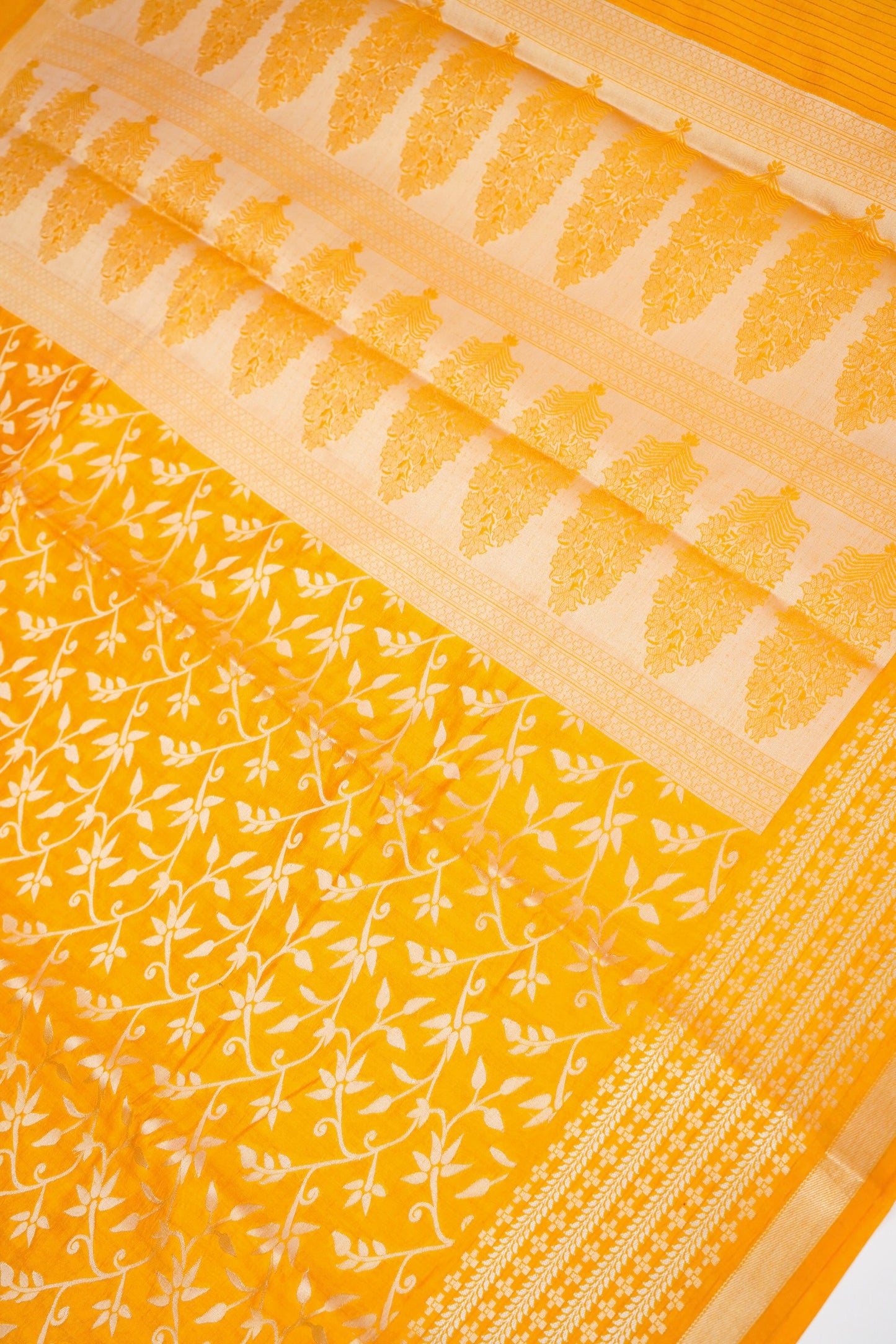 Pure Yellow Chinya Katan Silk Saree with Jaal Design