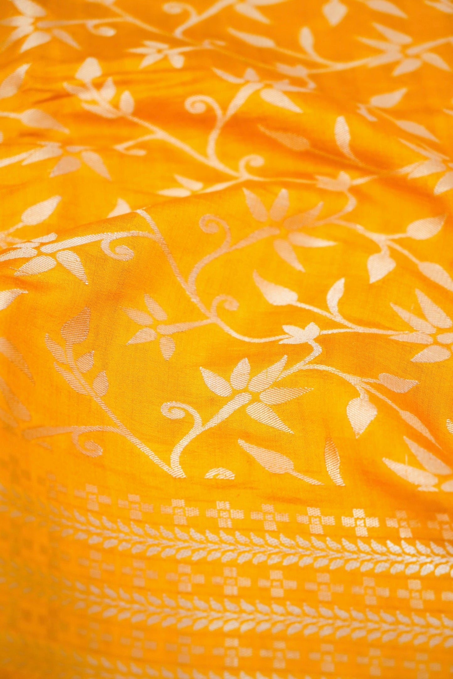 Pure Yellow Chinya Katan Silk Saree with Jaal Design