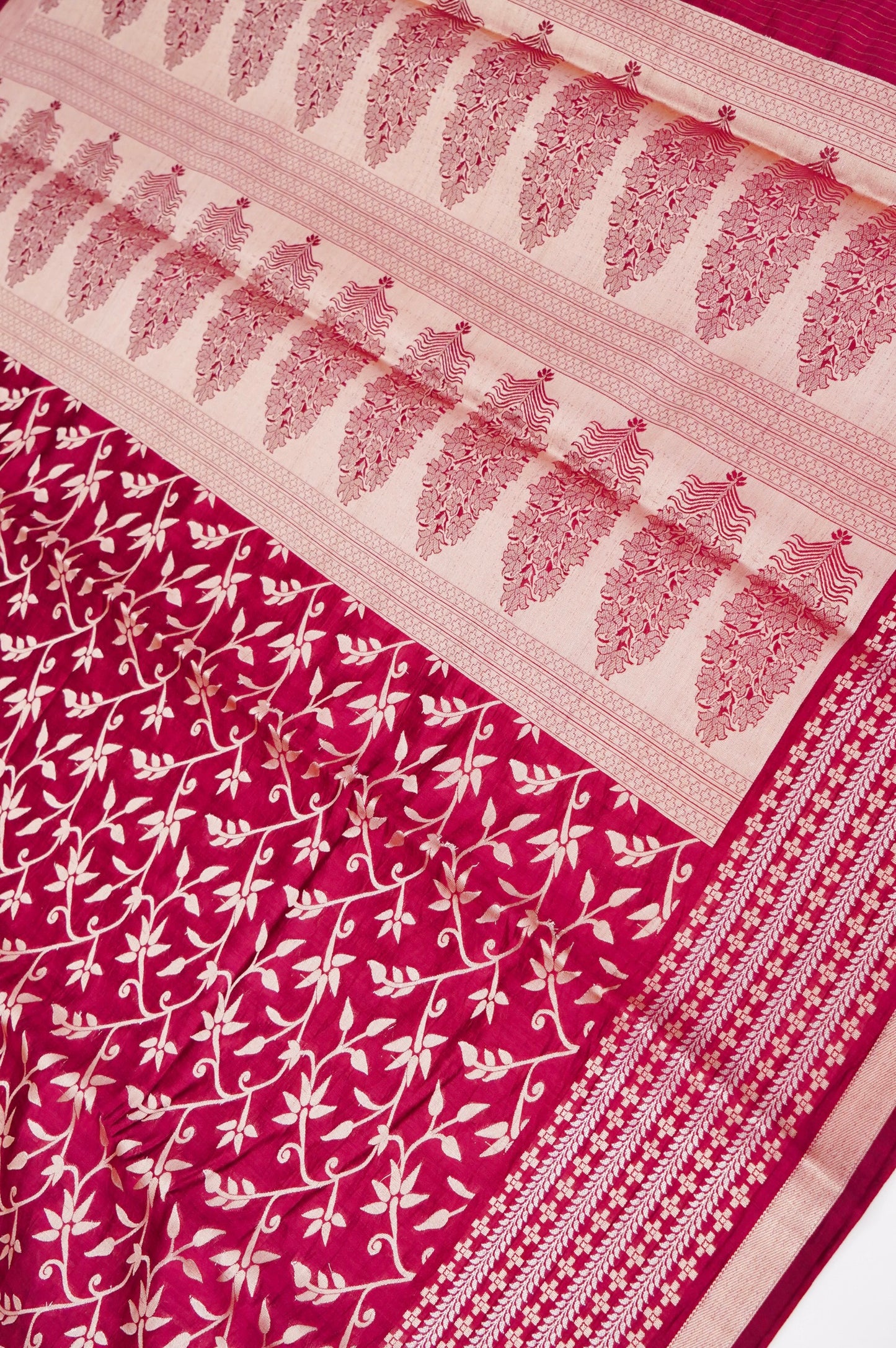 Pure Maroon Chinya Katan Silk Jaal Weaving Saree