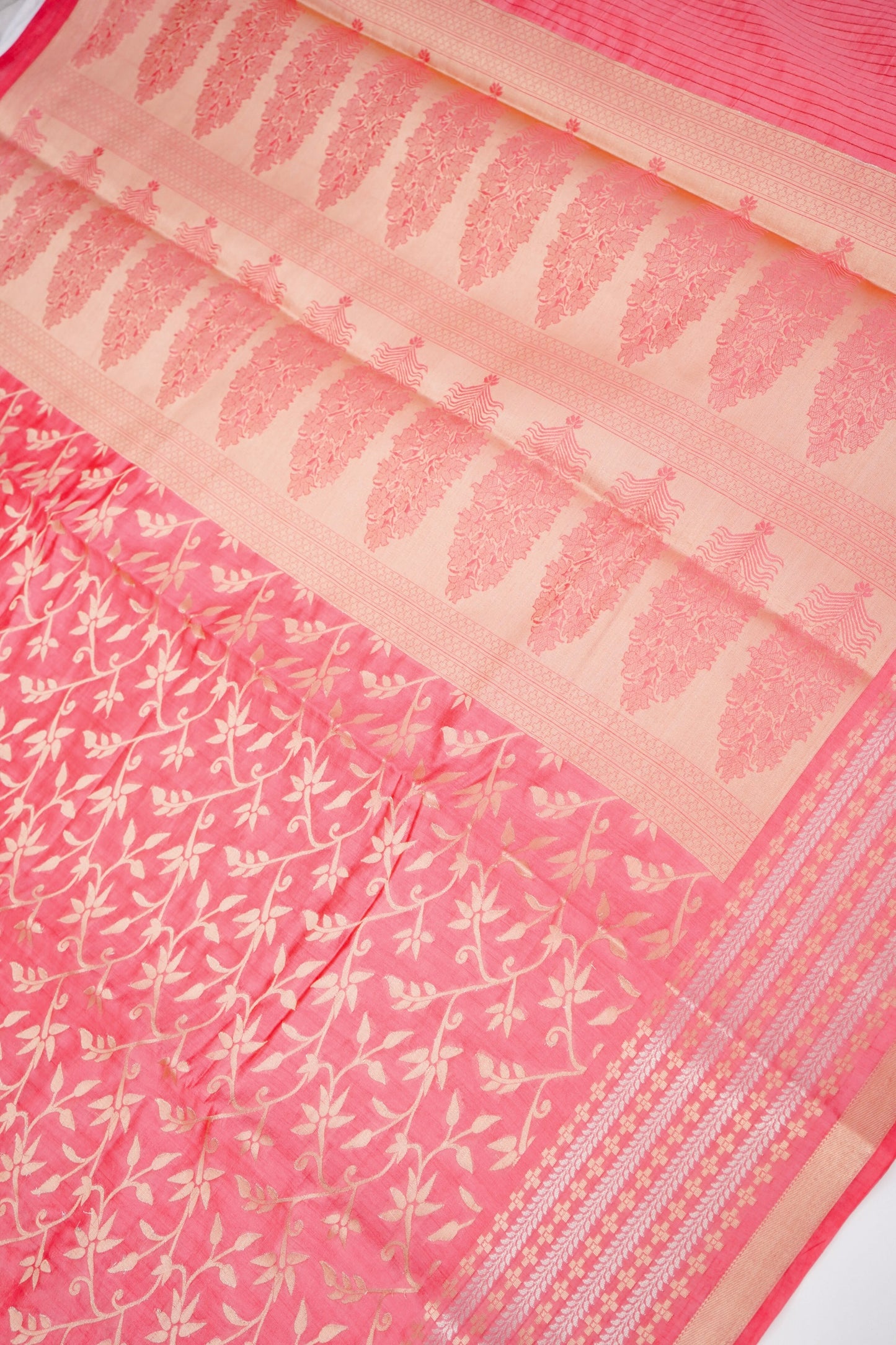 Pure Pink Chinya Katan Silk Jaal Weaving Saree