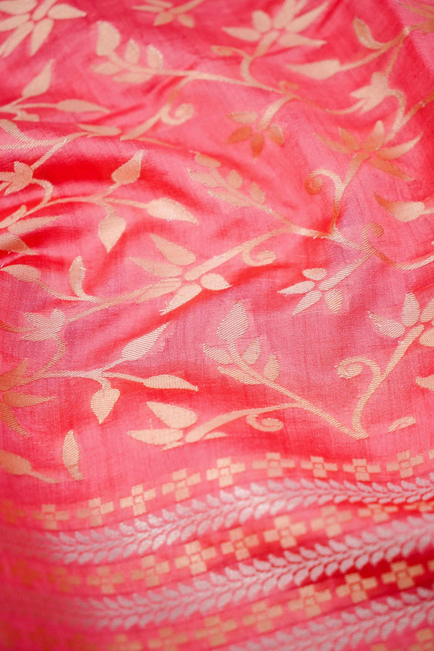 Pure Pink Chinya Katan Silk Jaal Weaving Saree