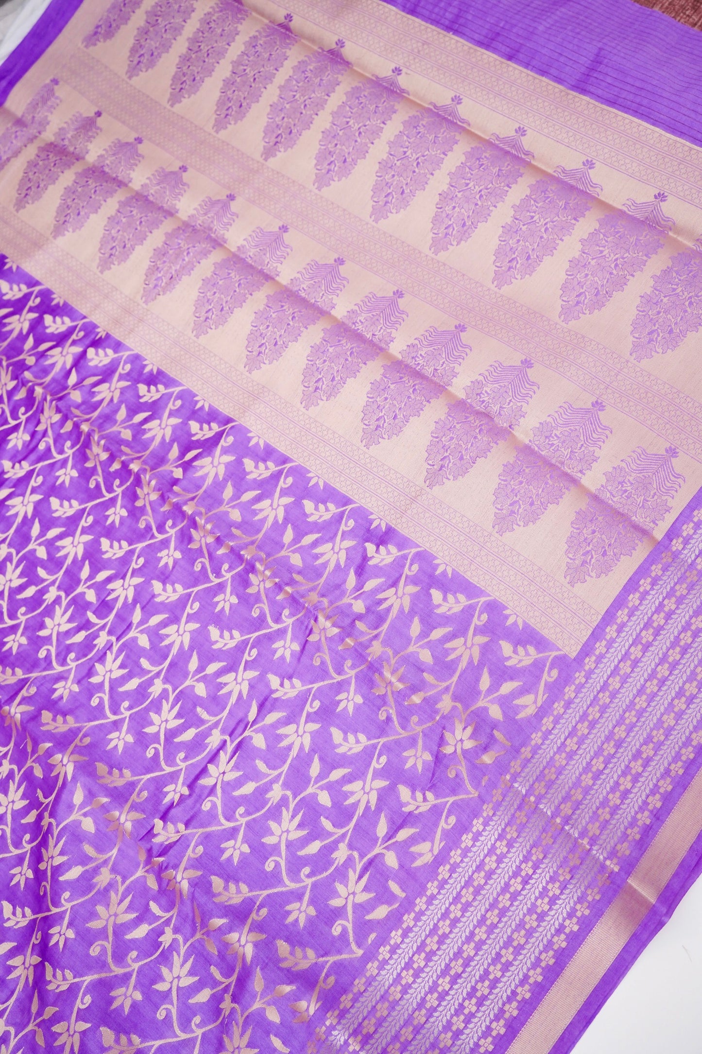 Pure Purple Chinya Katan Silk Jaal Weaving Saree