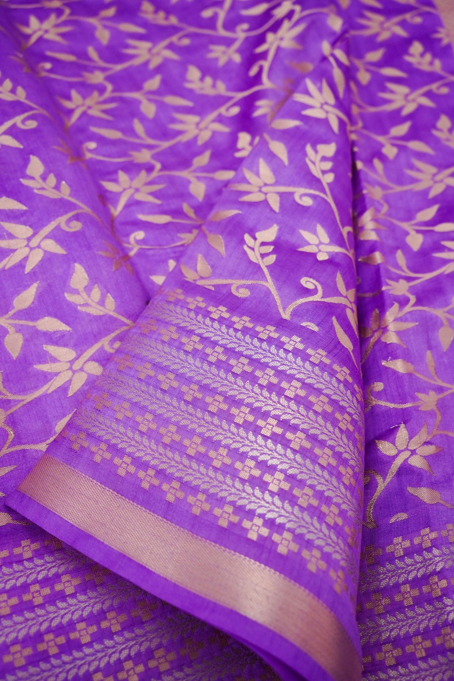 Pure Purple Chinya Katan Silk Jaal Weaving Saree