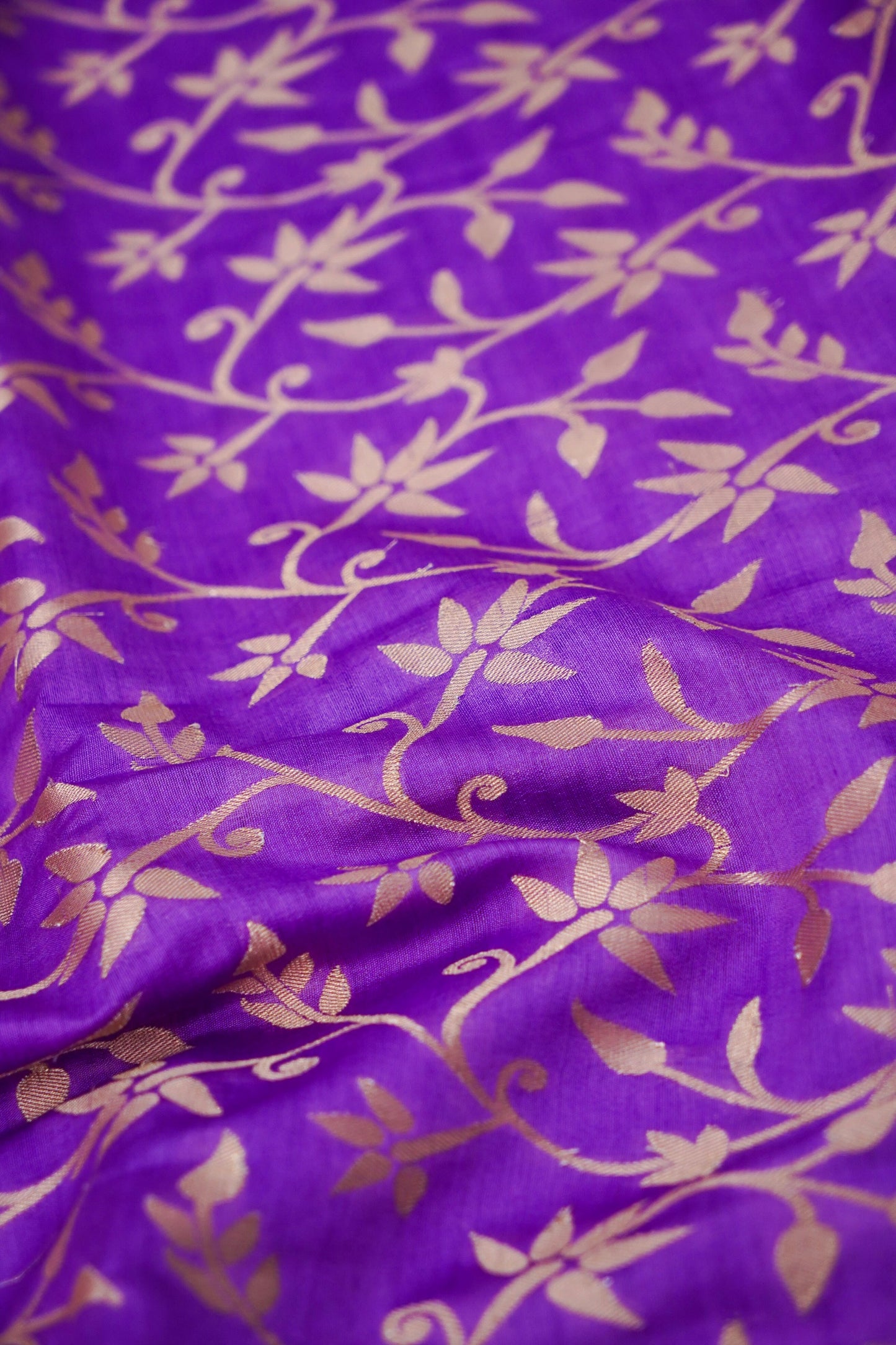Pure Purple Chinya Katan Silk Jaal Weaving Saree