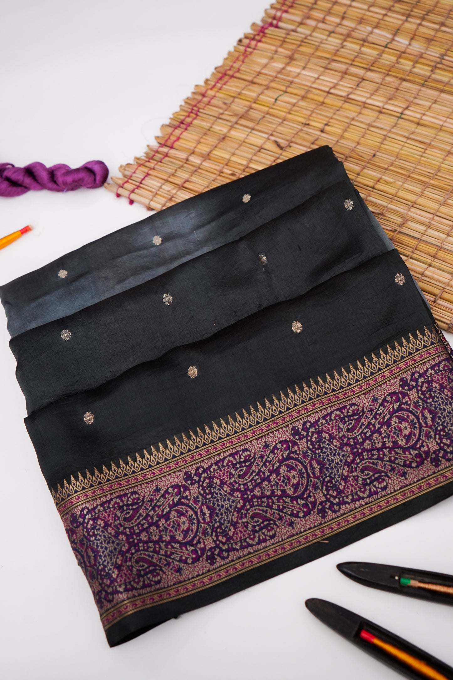 Pure Mango Katan Silk Saree with Jamewar Banarasi Border By Kalakari