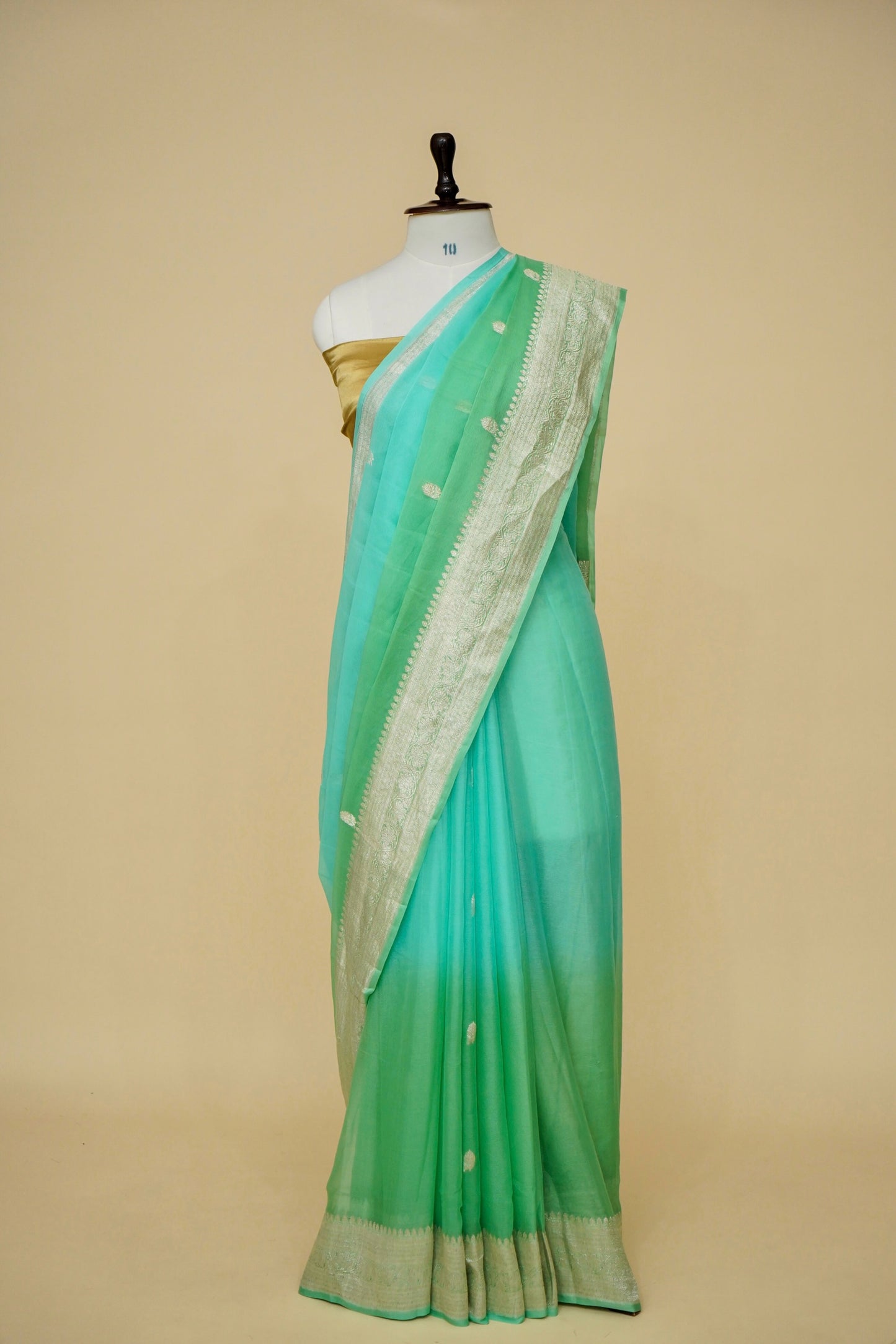 Pure Banarasi Dual-Color Khaddi Georgette Saree with Kadhwa Buta By kalakari