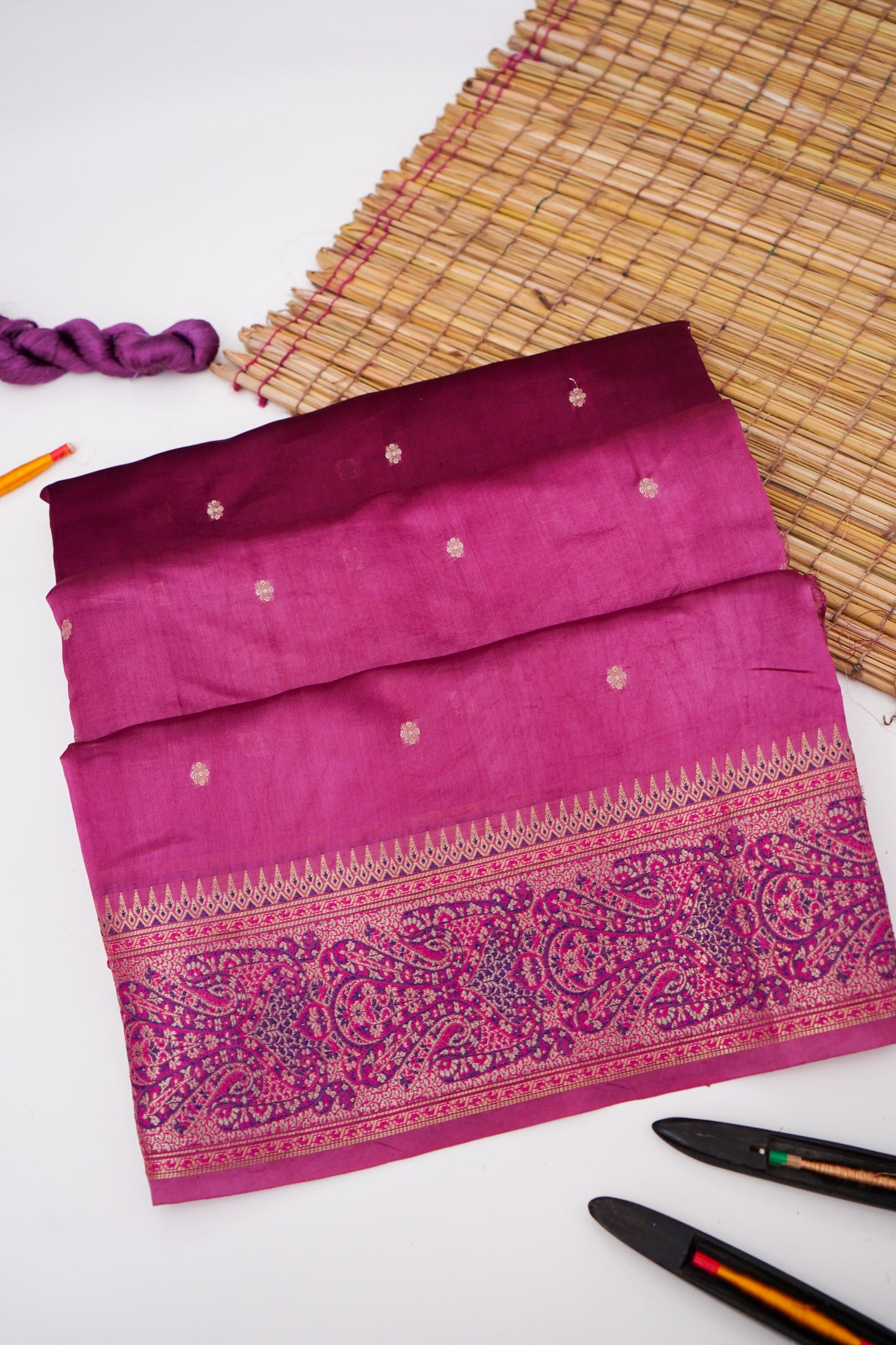 Pure Mango Katan Silk Saree with Jamewar Banarasi Border By Kalakari