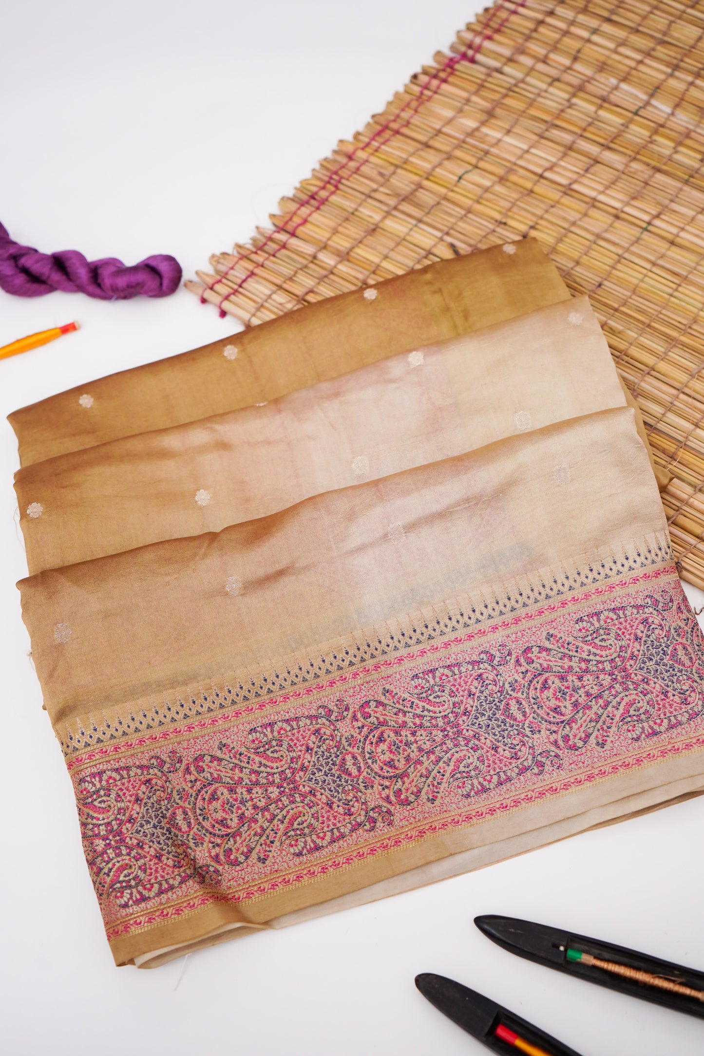 Pure Mango Katan Silk Saree with Jamewar Banarasi Border By Kalakari