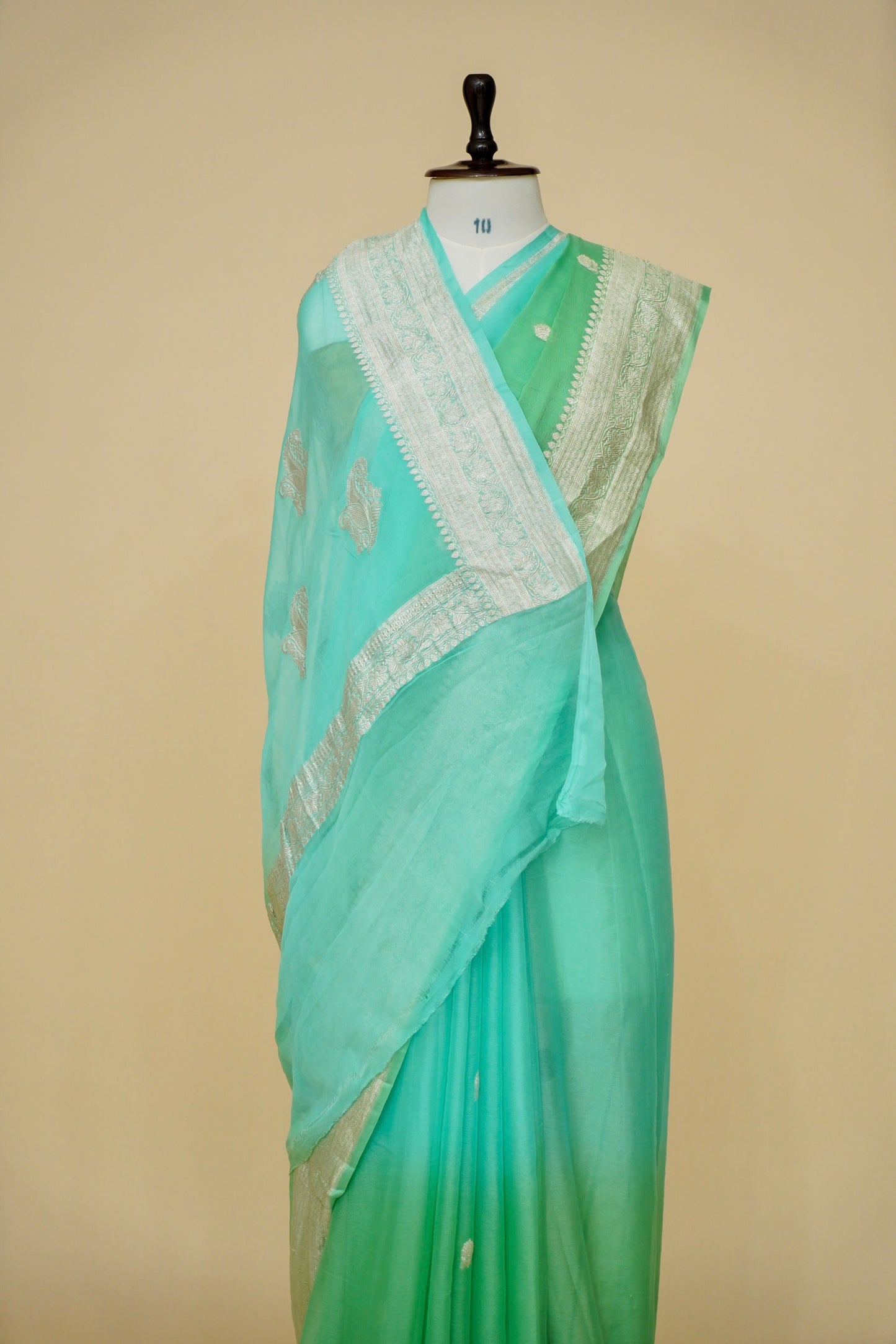 Pure Banarasi Dual-Color Khaddi Georgette Saree with Kadhwa Buta