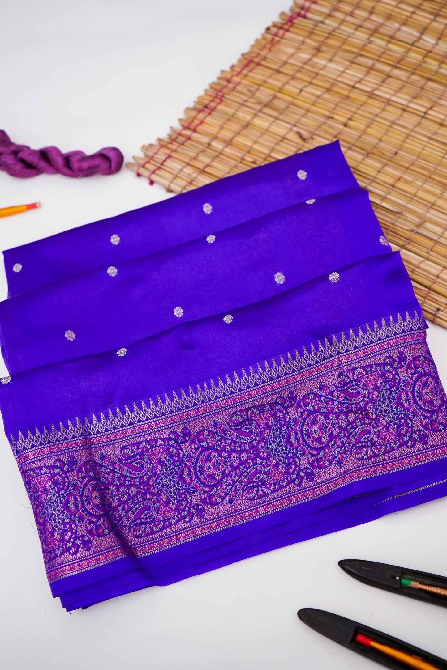 Pure Mango Katan Silk Saree with Jamewar Banarasi Border By Kalakari