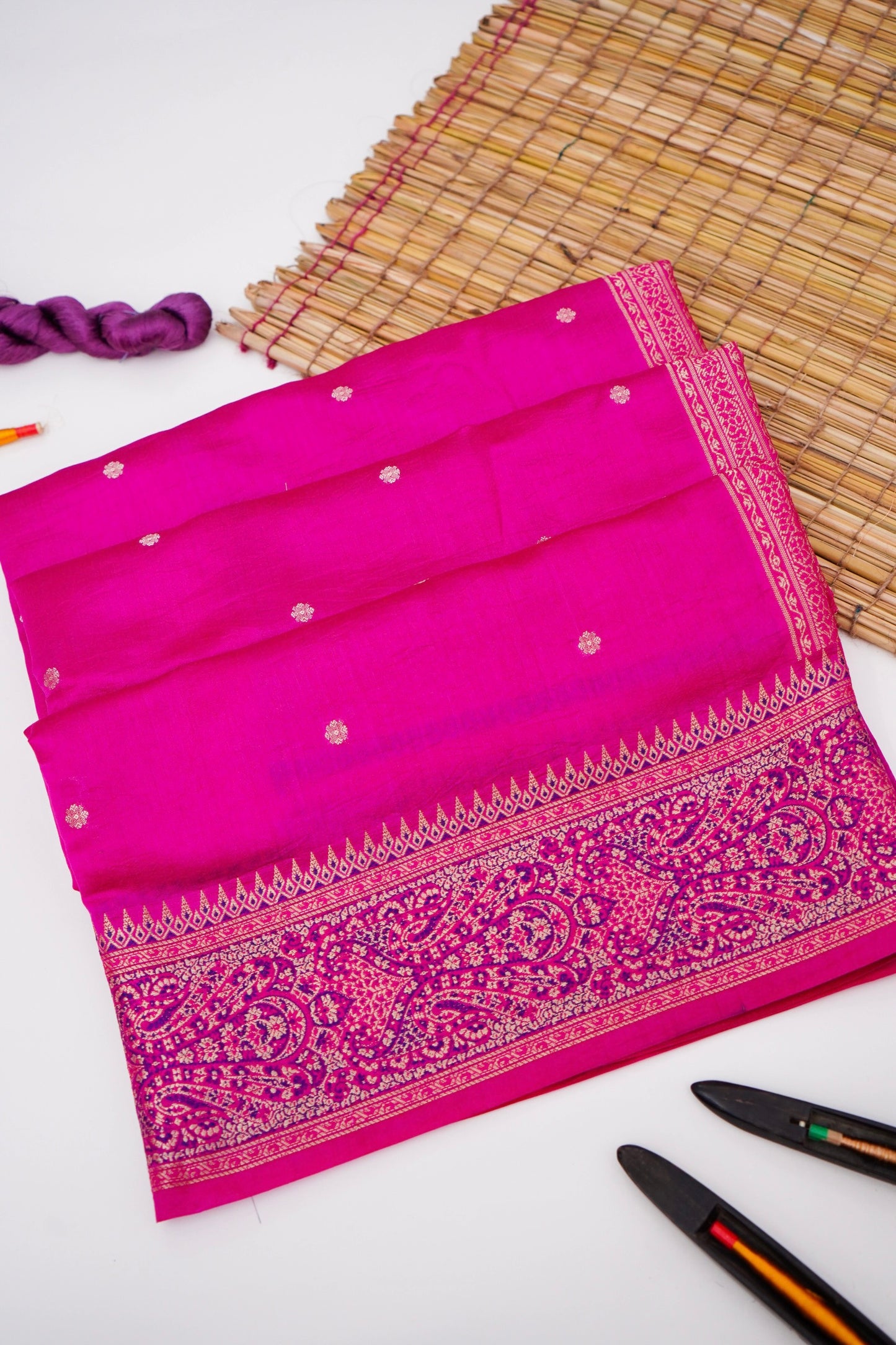 Pure Mango Katan Silk Saree with Jamewar Banarasi Border By Kalakari