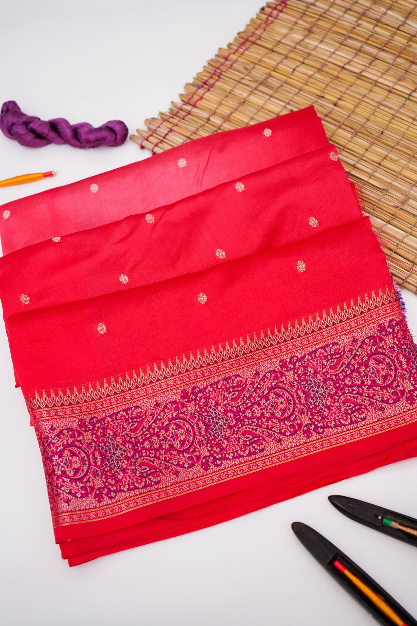 Pure Mango Katan Silk Saree with Jamewar Banarasi Border By Kalakari