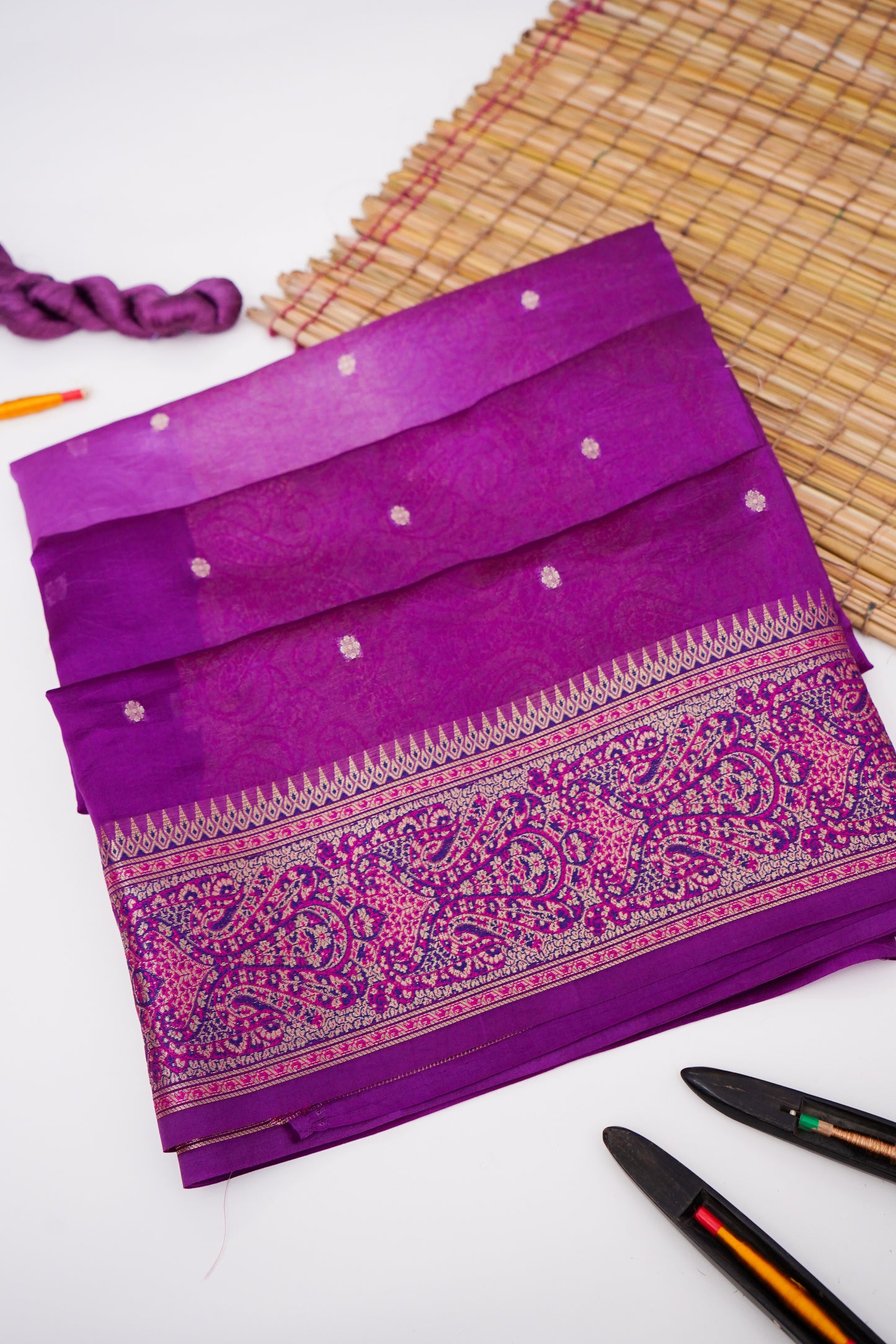 Pure Mango Katan Silk Saree with Banarasi Jamewar Border By Kalakari