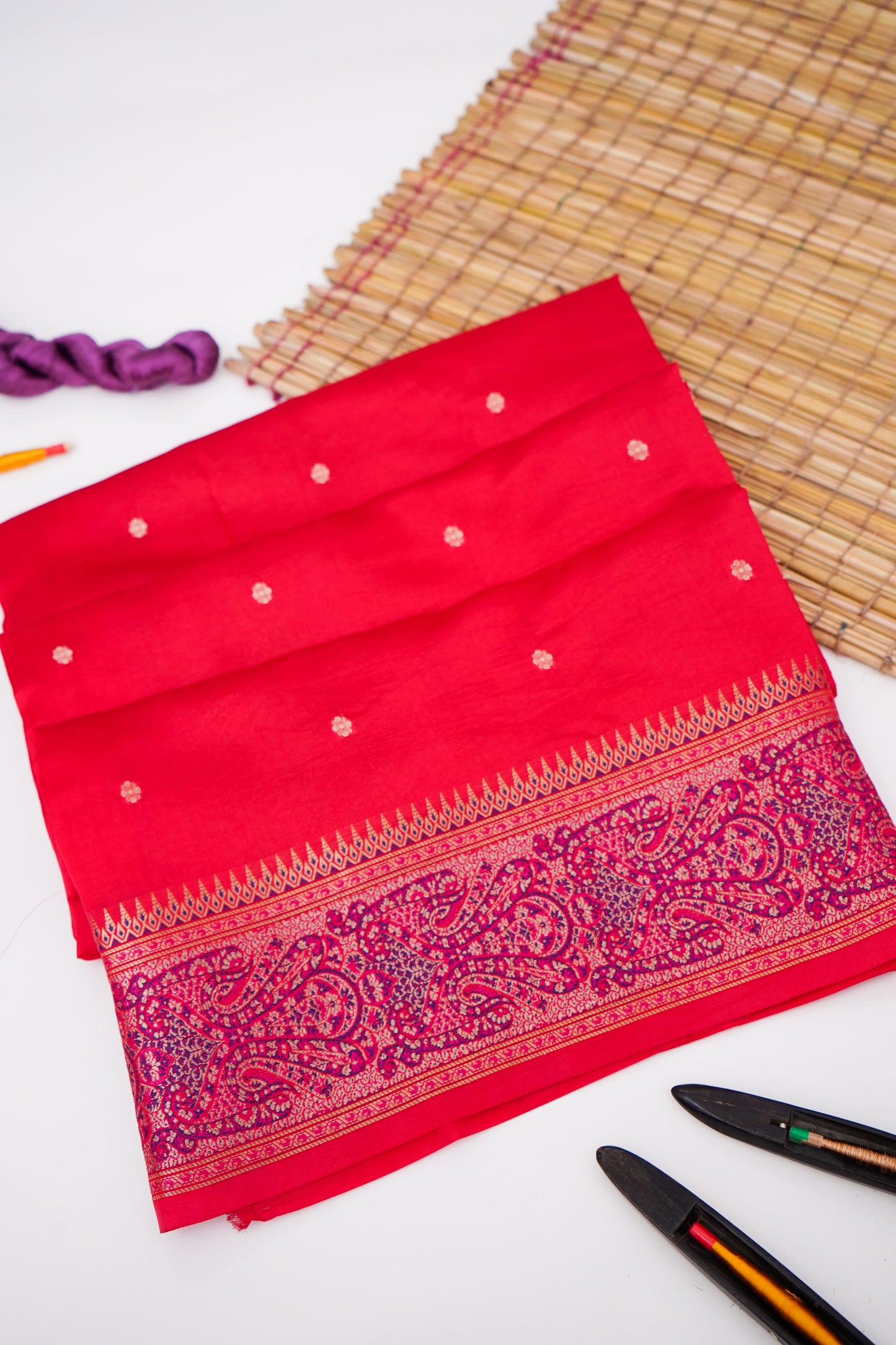 Pure Mango Katan Silk Saree with Banarasi Jamewar Border By Kalakari
