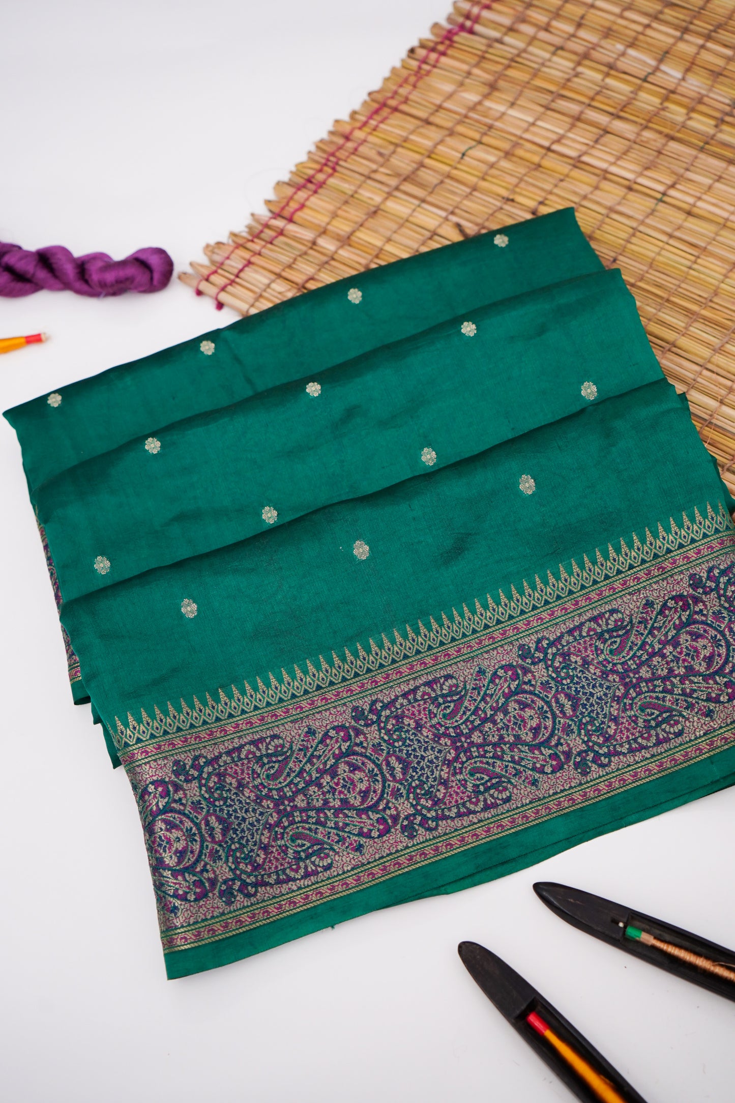 Pure Mango Katan Silk Saree with Jamewar Banarasi Border By Kalakari