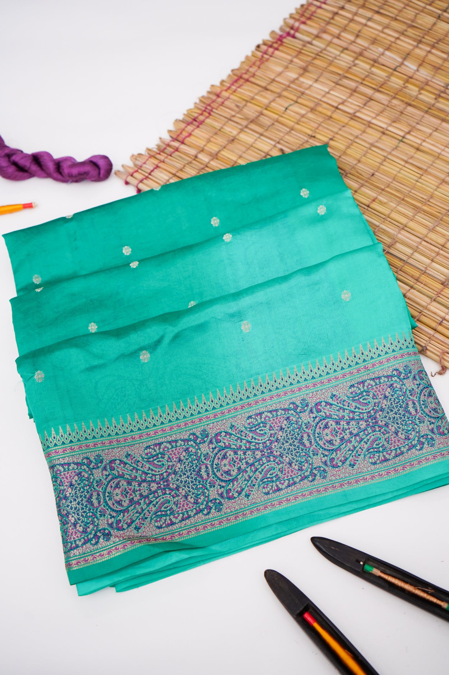 Pure Mango Katan Silk Saree with Jamewar Banarasi Border By Kalakari
