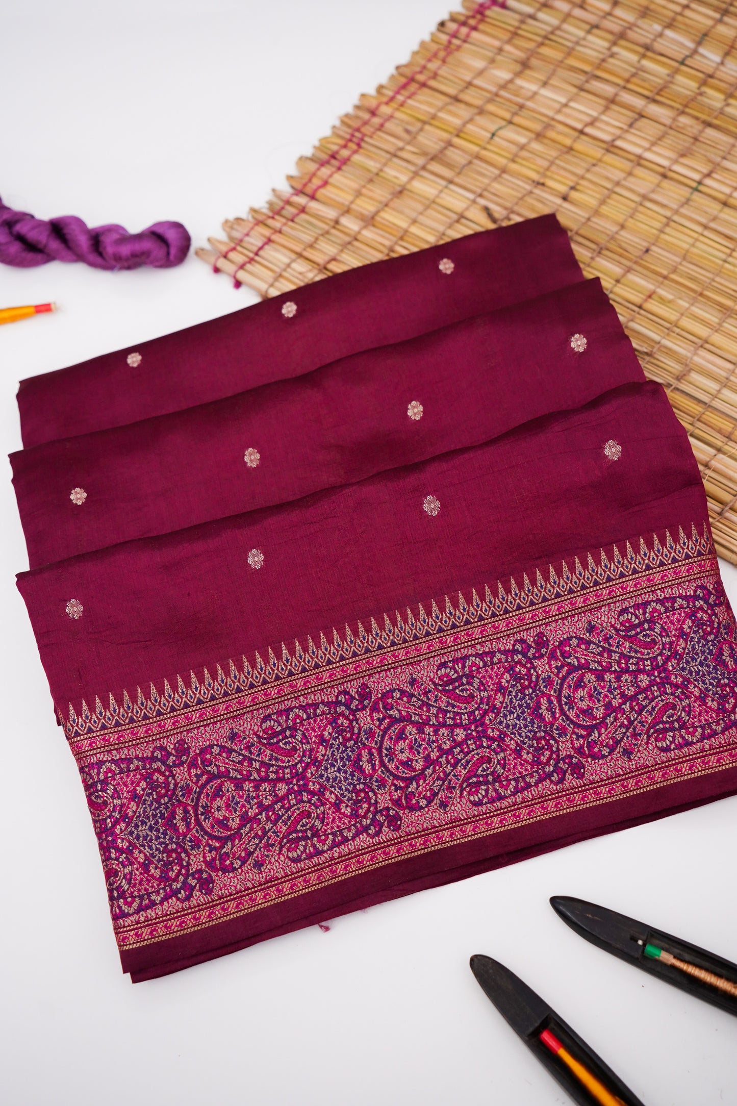 Mango Katan Silk Saree with Jamewar Border and Pallu By Kalakari