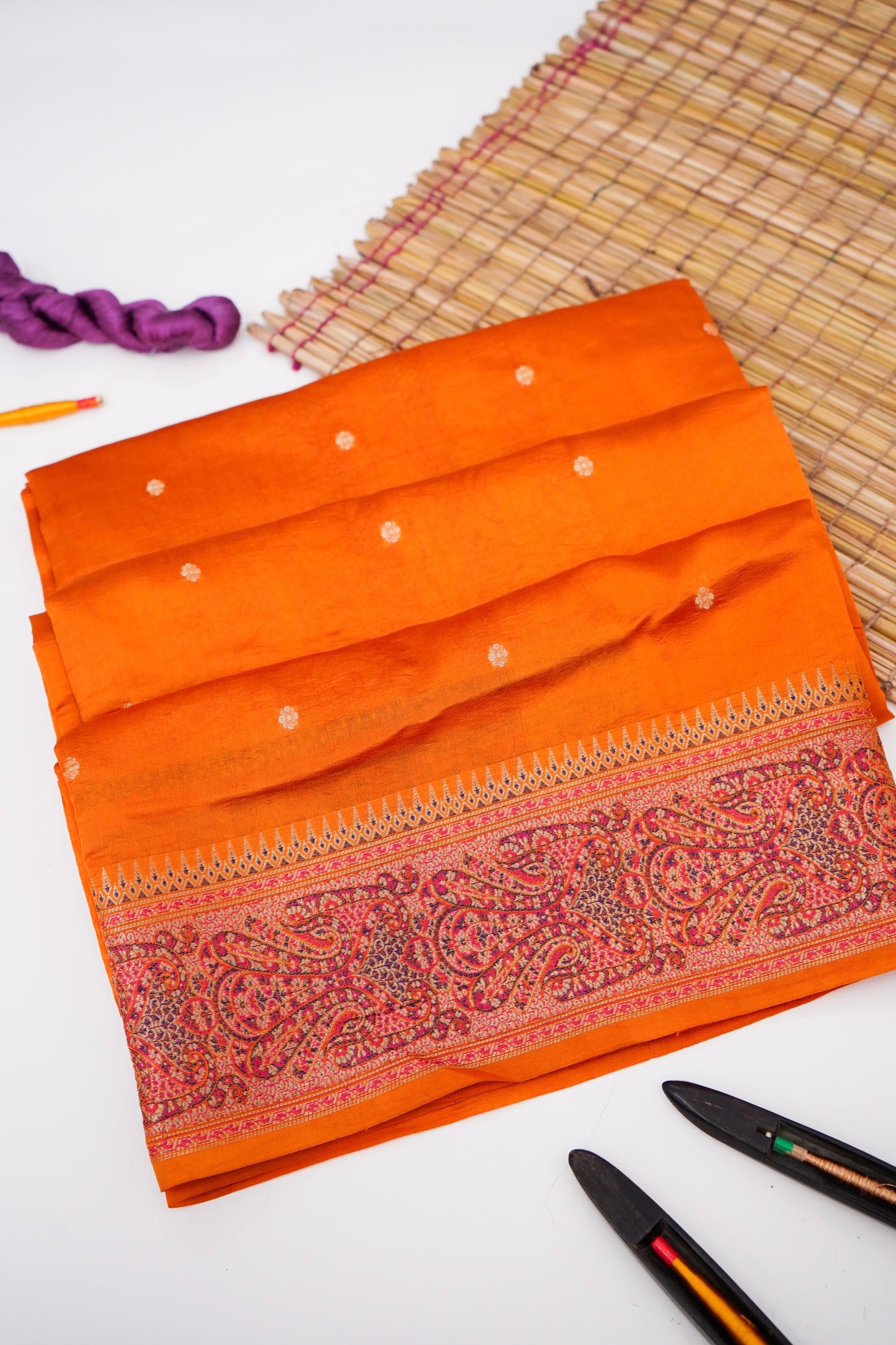 Pure Mango Katan Silk Saree with Jamewar Banarasi Border By Kalakari